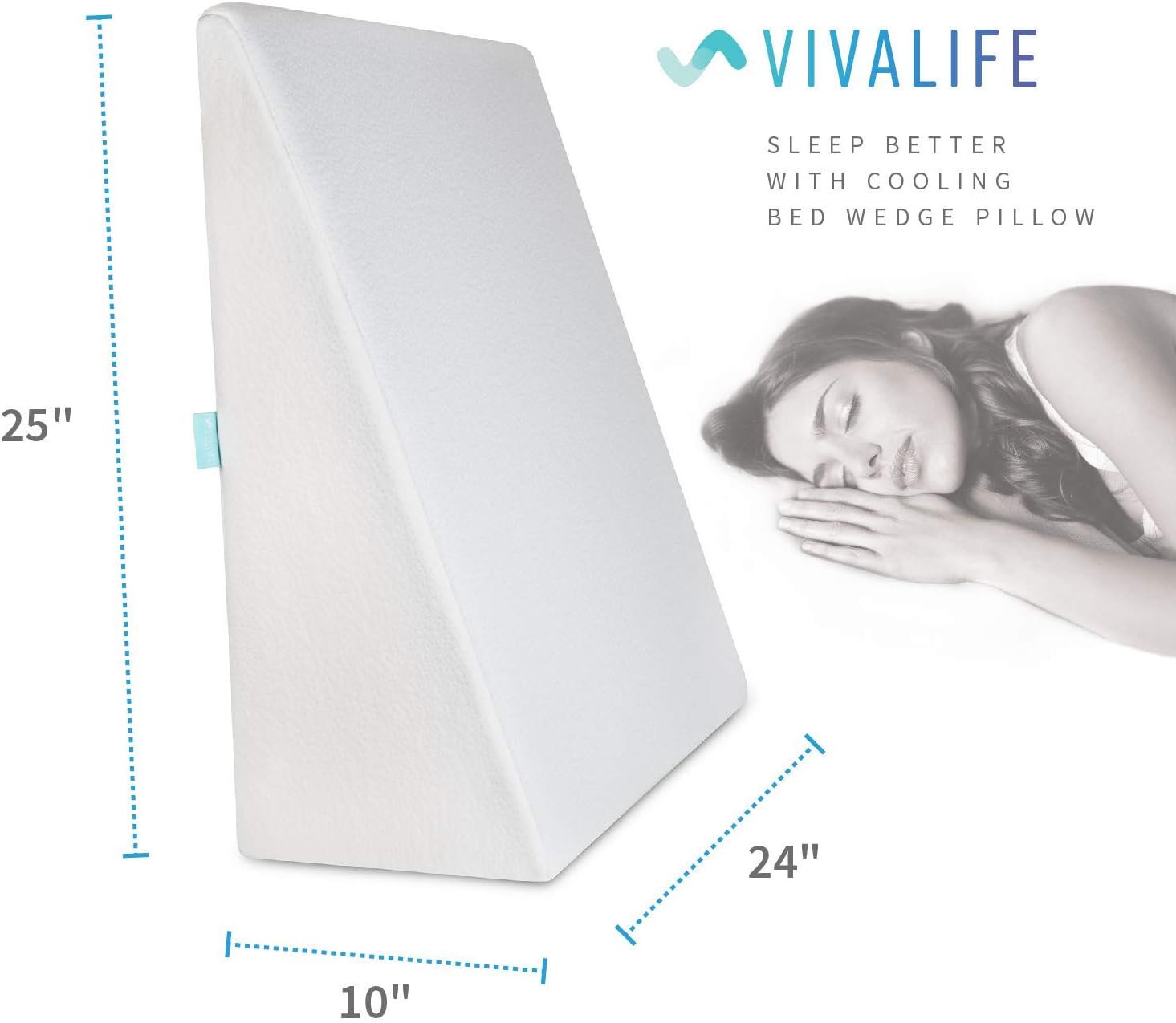 Bed Wedge Pillow Gel Memory Foam Top - Cooling Elevated Support Cushion for Lower Back Pain, Acid Reflux, Heartburn, Allergies