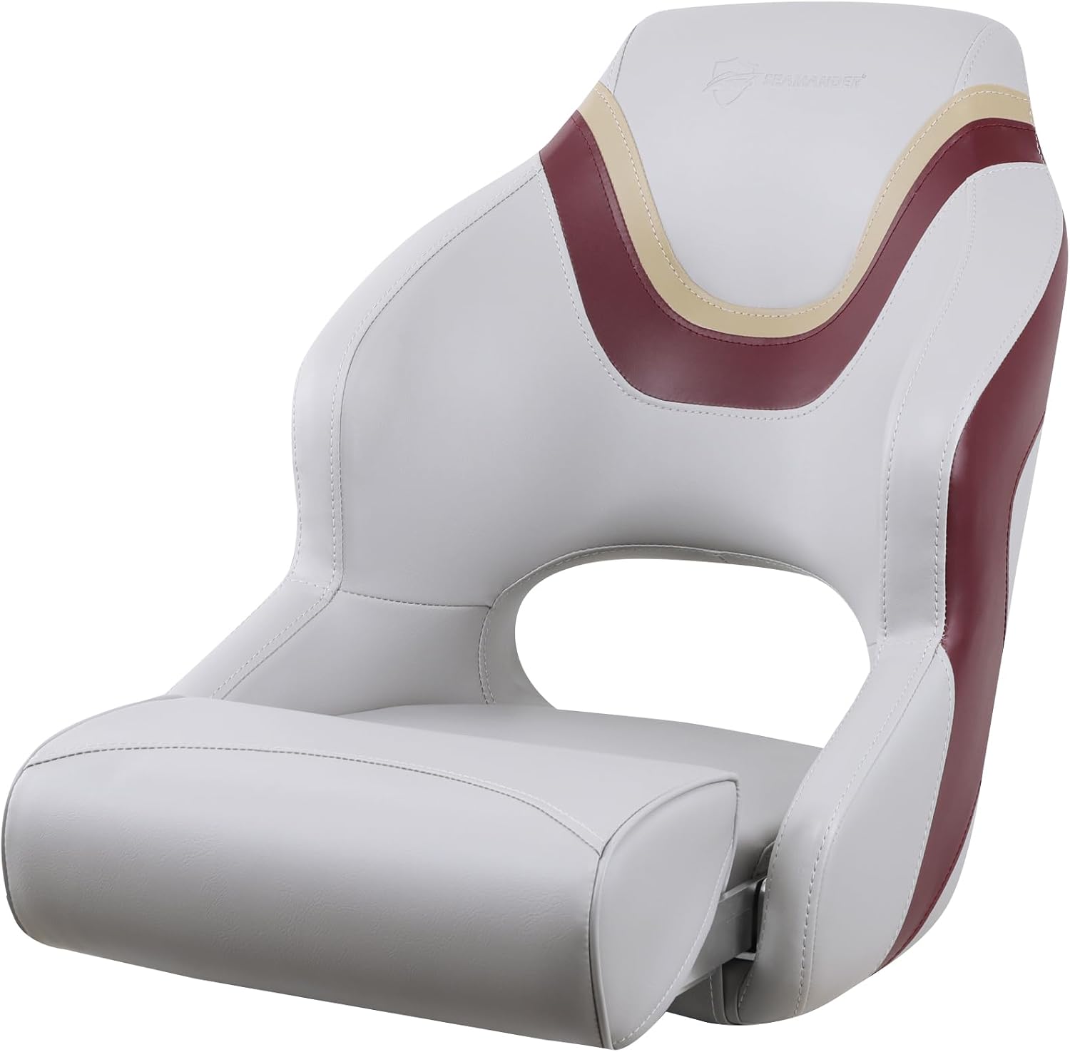 Seamander Boat Captains Chair,Captain Bucket Seat with Flip Up Bolster,Integral Rotomolded Frame, Premium EPDM Foam Material, Marine Grade Vinyl (A-White/Charcoal)