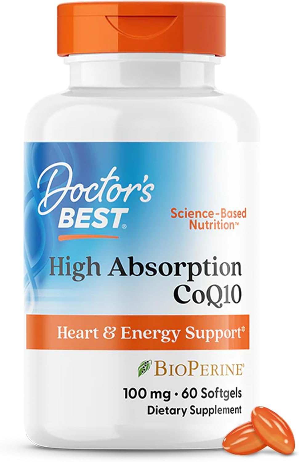 Doctor's Best High Absorption CoQ10 with BioPerine, Gluten Free Naturally Fermented, Heart Health & Energy Production, 100 mg, 60 SoFtgels