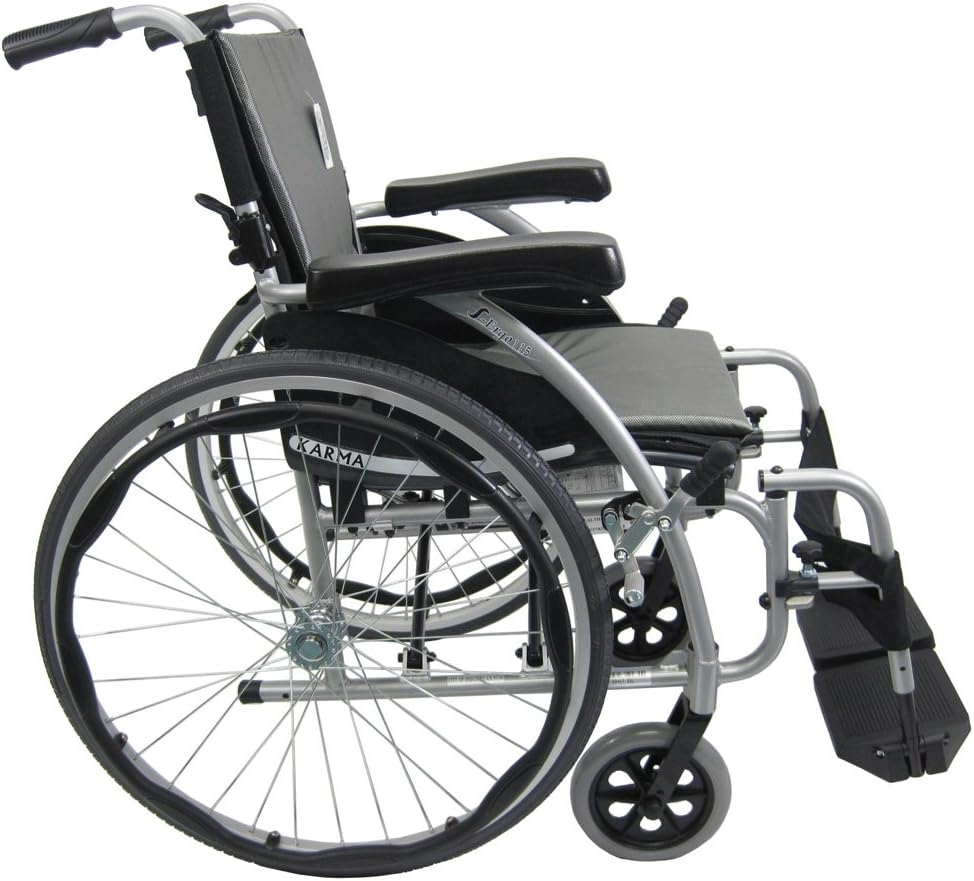 Karman 25 lbs Ergonomic Wheelchair with Removable Footrest 18" Silver