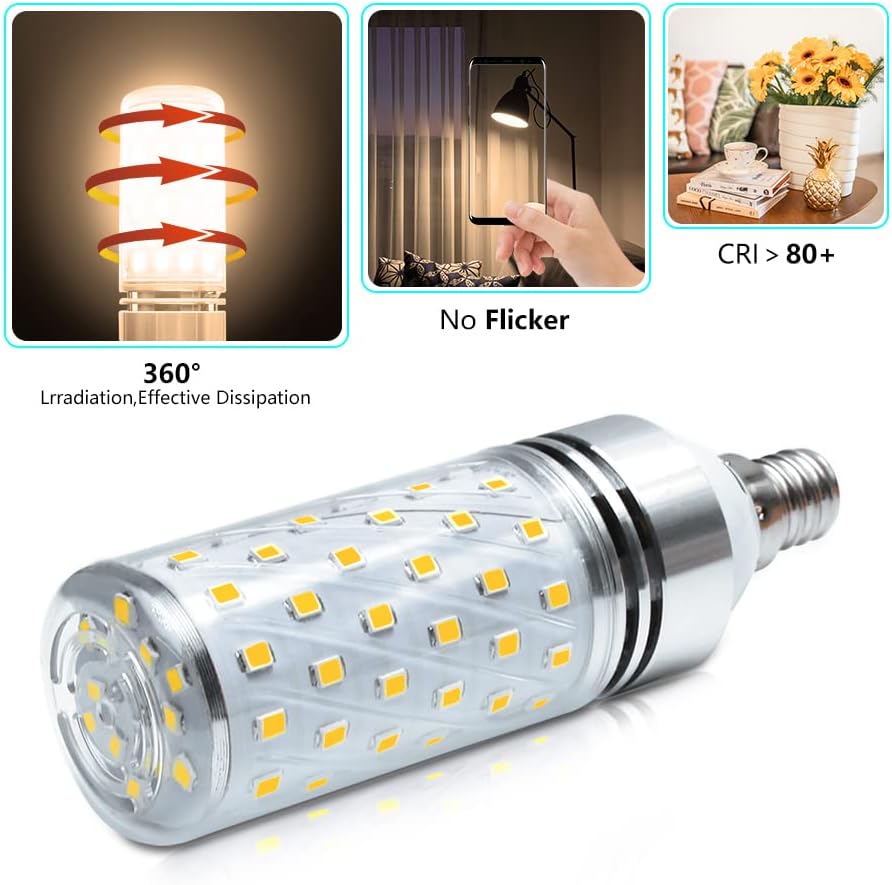 LEDLightsWorld Super Bright E12 LED Corn Bulbs, 16W 1500LM Bulbs, Daylight White 6000K Lights, CRI80+, 120W Incandescent Bulb Equivalent