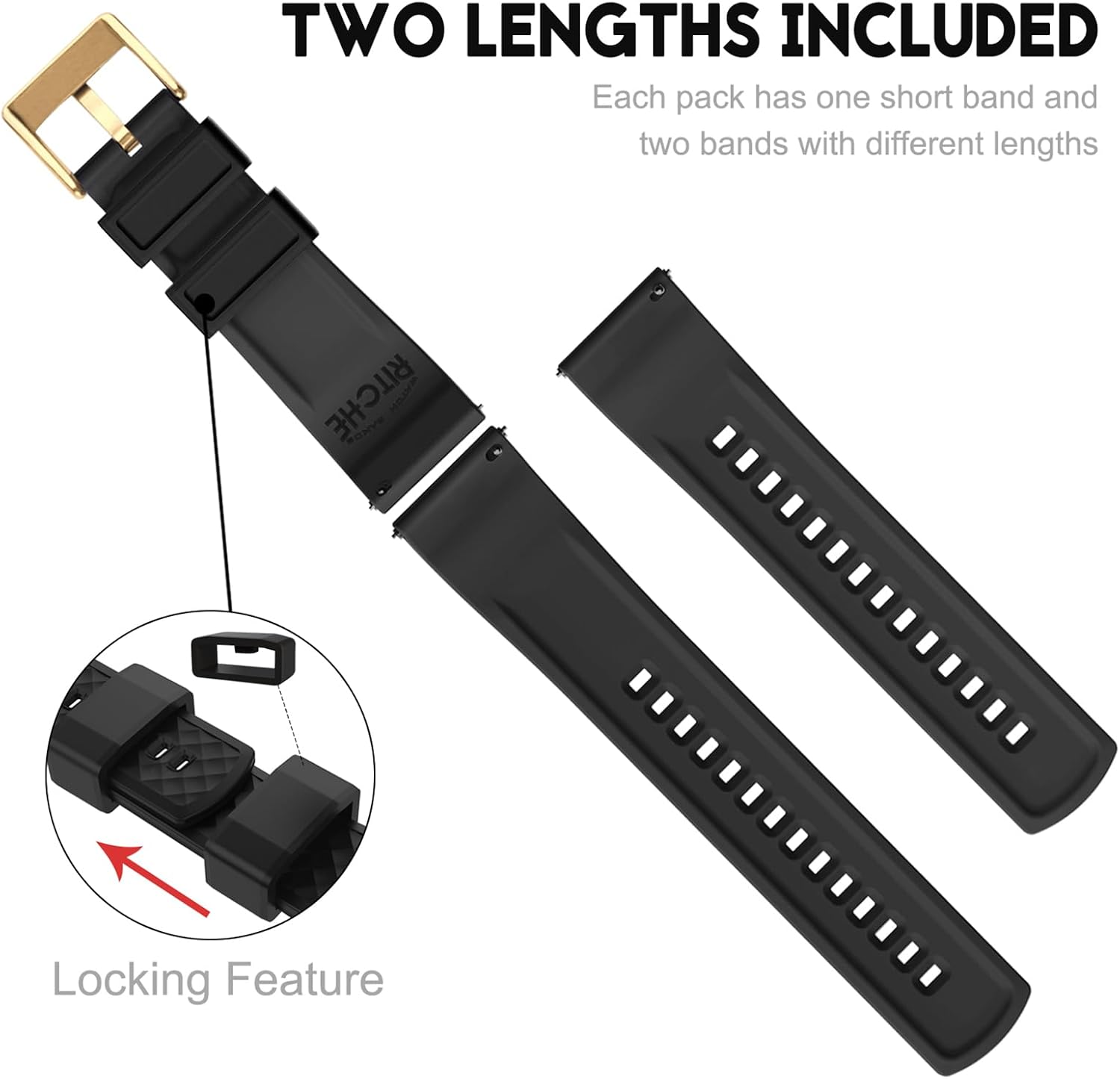 Ritche Christmas Gift Silicone Watch Bands 18mm 20mm 22mm 24mm Quick Release Rubber Watch Bands for Men, White Elephant Gifts