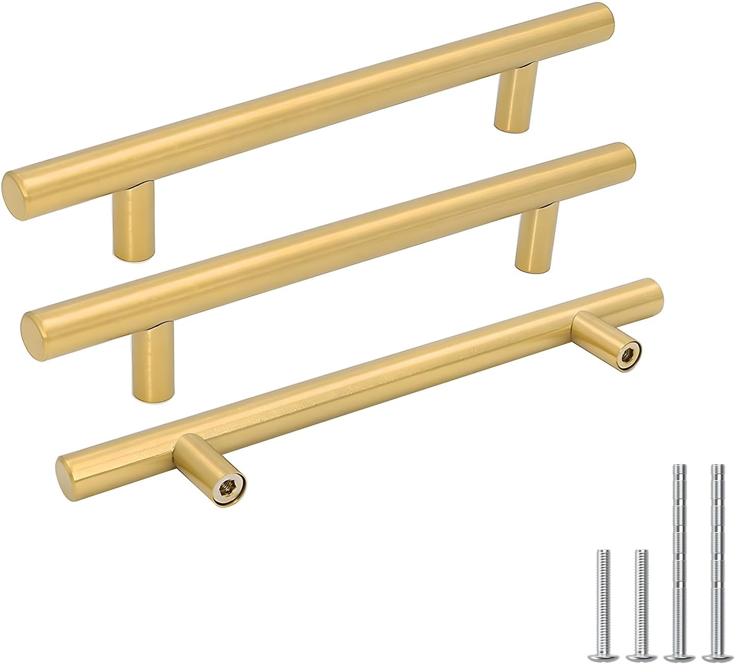 Goldenwarm 5 Pack 3 inch Gold Cabinet Handles Brushed Gold Cabinet Pulls | Gold Dresser Drawer Handles Stainless Steel Drawer Pulls for Kitchen Bathroom Bedroom, Easy to Install