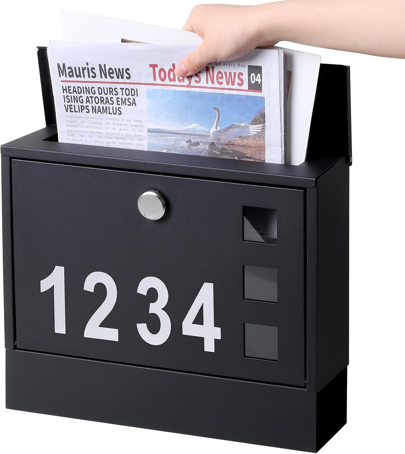 Locking Mailbox Wall Mount for Outside– Jssmst Mailboxes with Key Lock for Front Door Fence, Large Capacity Letter Box, 14.3 x 4.1 x 11.8 Inch, Black, SM-HPB911BN
