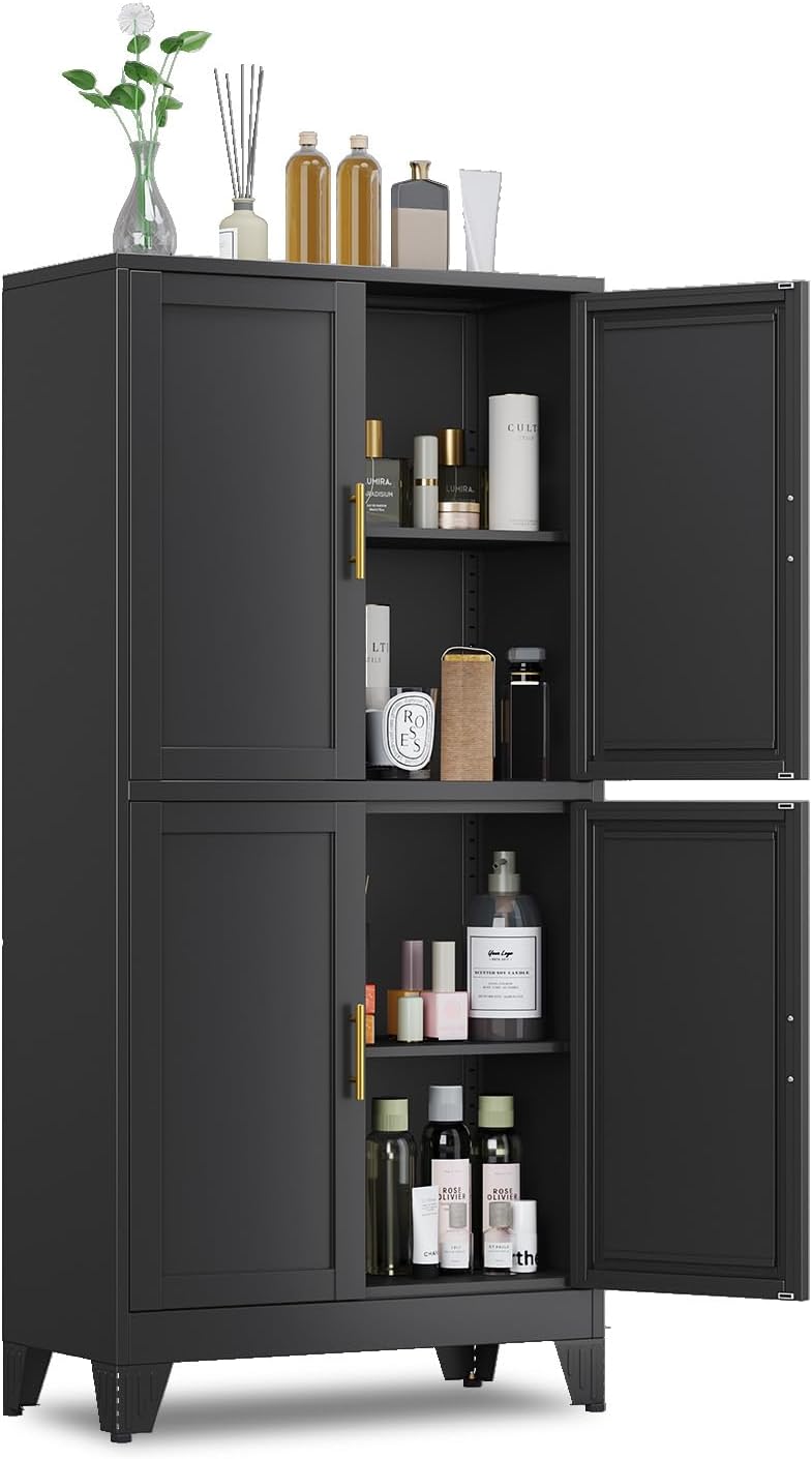 GAIOUS 75.2" Tall Metal Kitchen Pantry Storage Cabinets with 2 Door and 5 Adjustable Shelves, Cupboard for Kitchen, Dining Room, Living Room and Bathroom, White