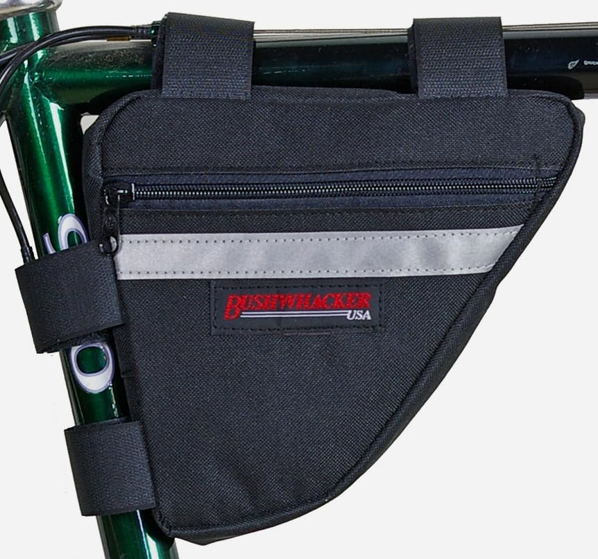 Ketchum Black Bicycle Frame Bag with Reflective Trim – Cycling Triangle Pack for Under Seat and Top Tube – Front and Rear Accessories Bike Storage
