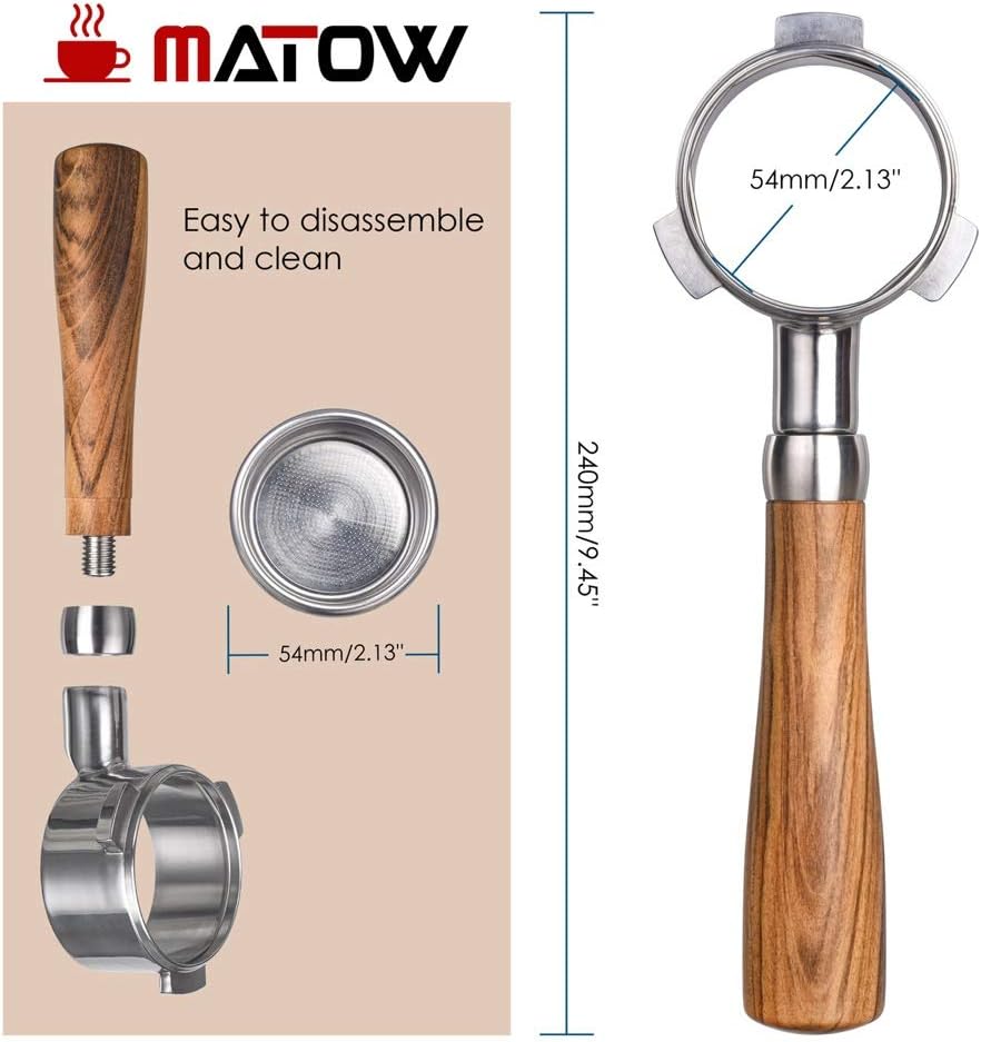 54mm Bottomless Portafilter, MATOW Bottomless Naked Portafilter Compatible with Breville 54mm Machines (Filter Basket Included)
