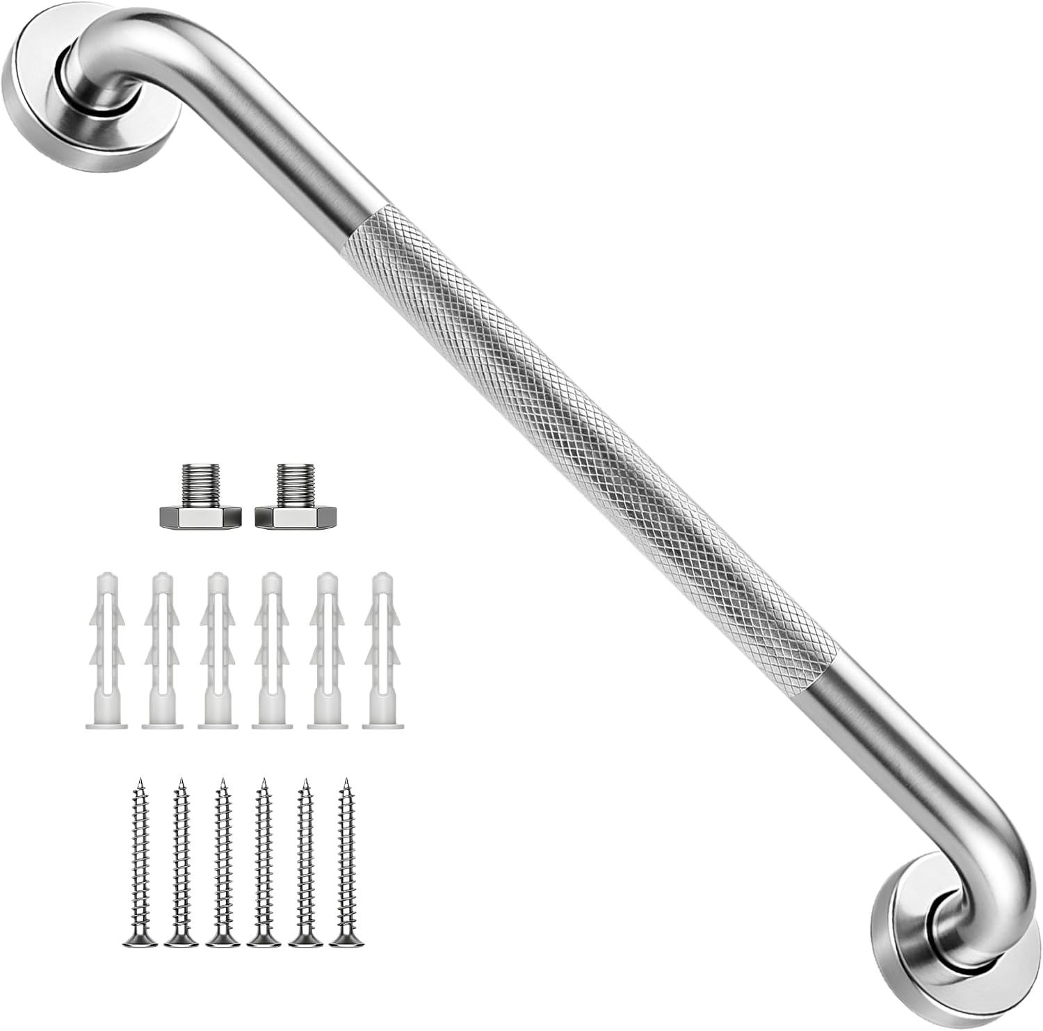 12 Inch Shower Grab Bar 1.25" Dia,Brushed Nickel Anti Slip Bathroom Grab Bar, 304 Stainless Steel Knurled Handicap Grab Bars, Safety Support Handrail,Bath Shower Handle for Elderly Injury Senior