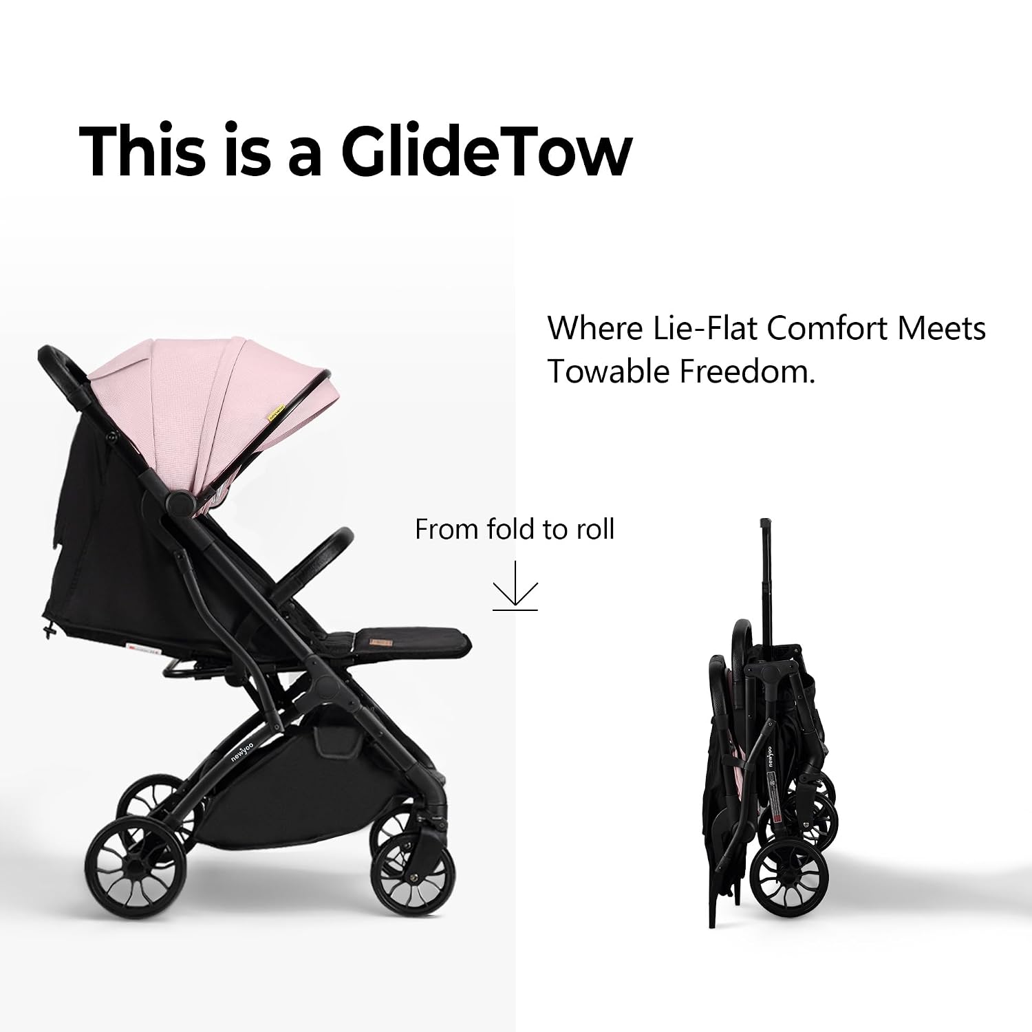 newyoo GlideTow TR18 Travel Stroller, Compact & Lightweight, Muted Olive | Newborn to toddler, foldable, self-standing design, 175° near-flat recline, large mesh window, trolley mode & UPF 50+ canopy