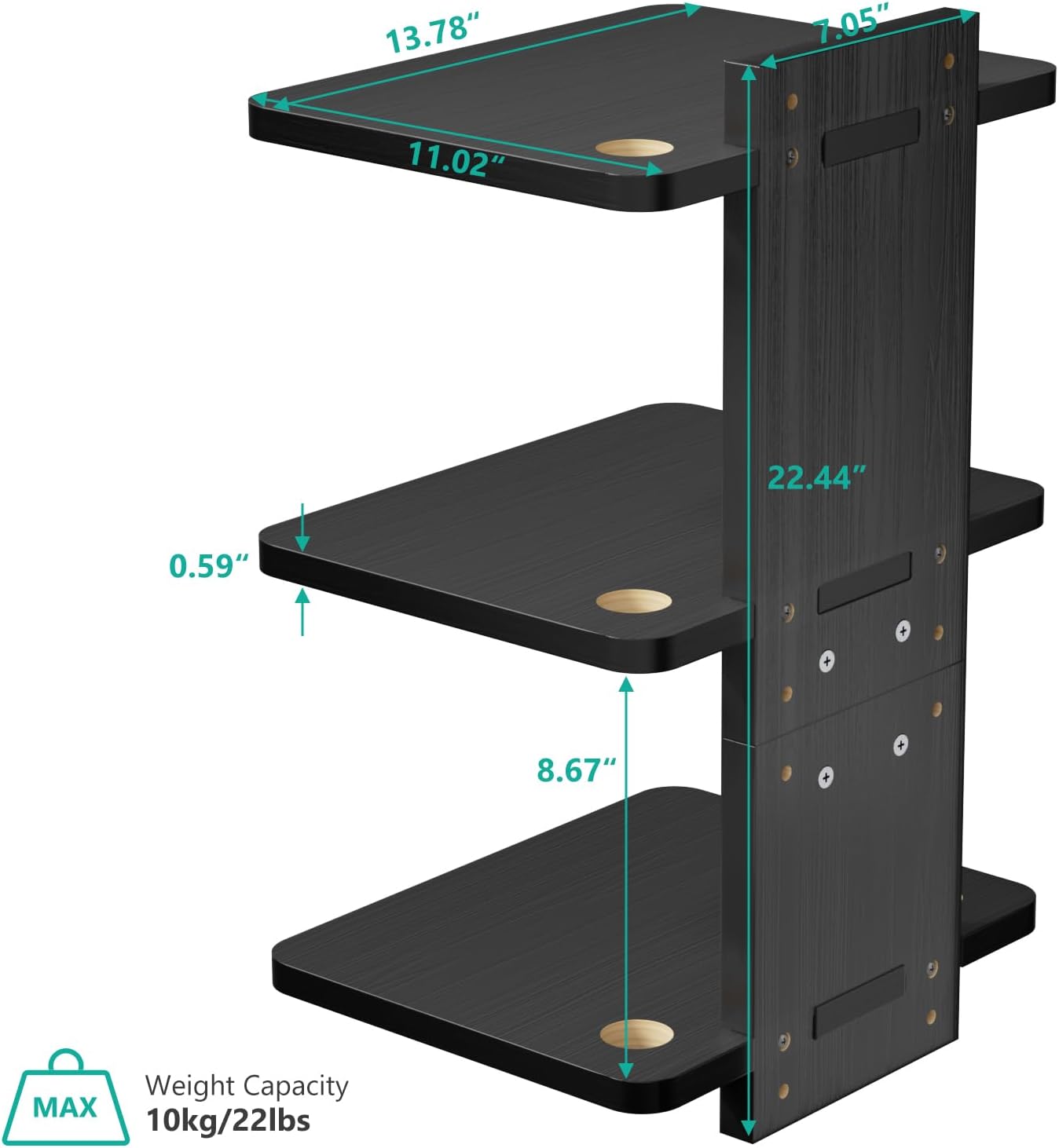 WALI Floating TV Shelf, 2 Tier Glass Projector Shelf for DVD Players, Routers, Game Consoles, Cable Boxes, Living Room Decor, Wall Mount Shelves Hold Up to 17.6lbs (CS202B), 2-Shelf, Black