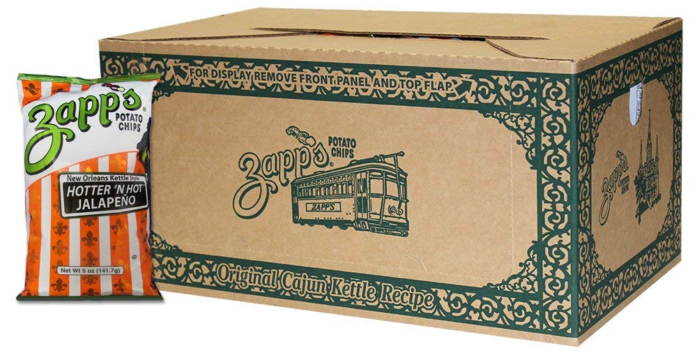 Zapp’s New Orleans Kettle-Style Potato Chips Hotter n Hot Jalapeno Flavor (2 oz Bags, 25 Count), Crunchy Chips with a Spicy Kick, Perfect On-The-Go, Gluten Free Snack