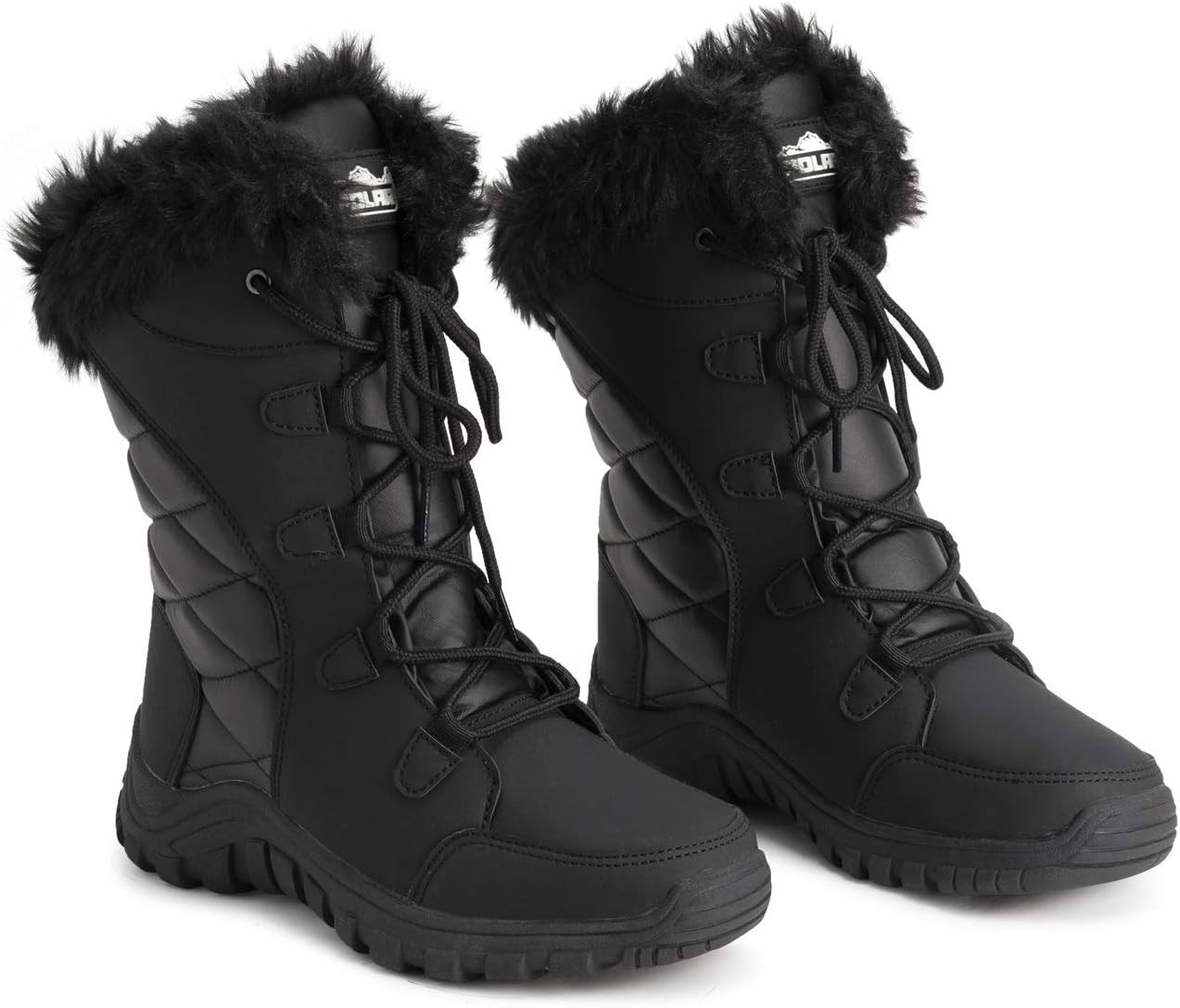 POLAR Womens Quilted Faux Fur Cuff Winter Duck Rubber Sole Durable Snow Rain Outdoor Boots