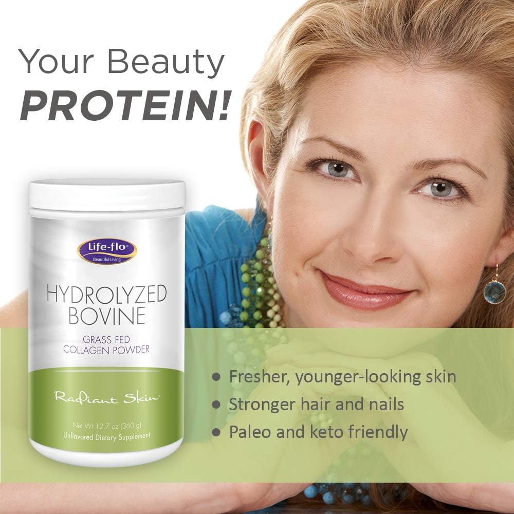 LifeFlo Hydrolyzed Bovine Collagen, Grass Fed | Supports Vibrant Skin & Hair, Bone & Joint Health | 12.7oz, 60 Serv.