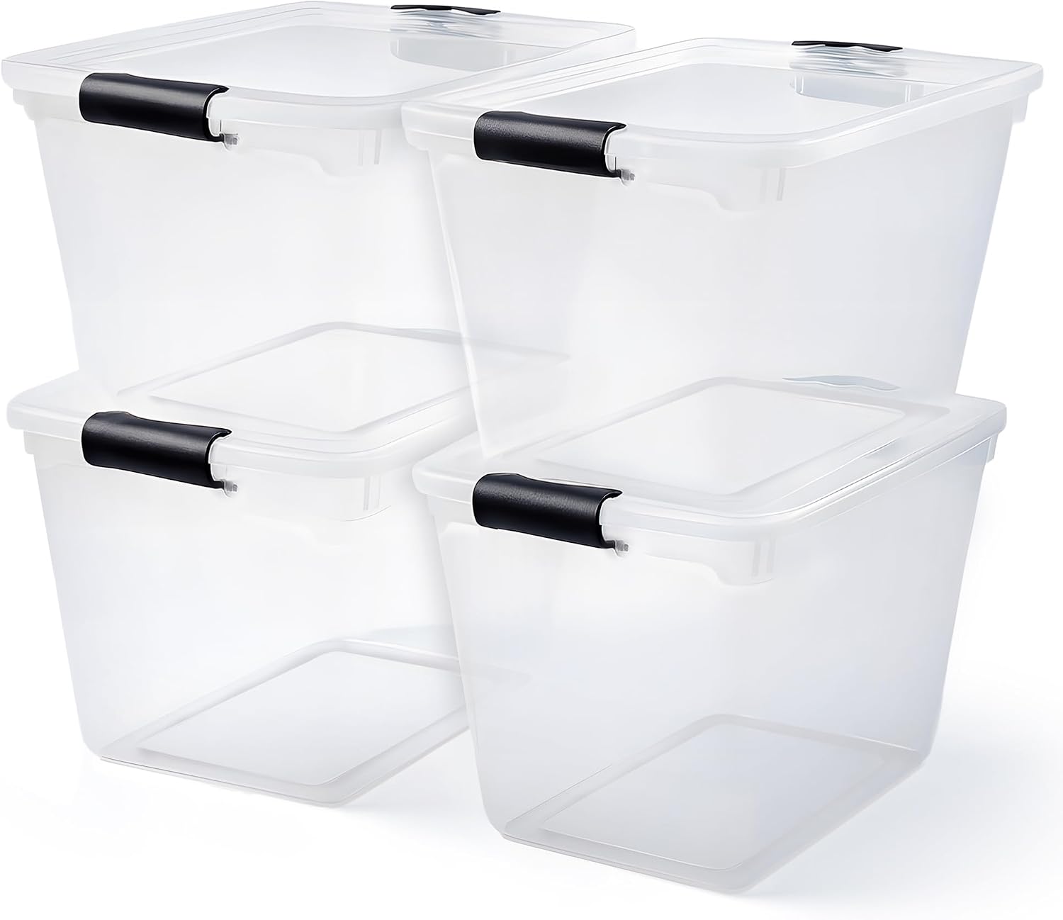 HOMZ Clear Plastic Storage Bins with Latching Lid, 15.5 Qt, Blue, 4 Pack | Stackable Container Set for Home, Office Shelves, Kitchen, Garage, and Bathroom Organization