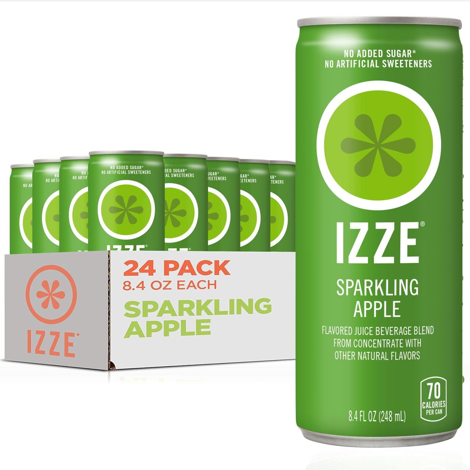 IZZE Sparkling Water Juice Beverage Blend, Pineapple, No Sugar Added, 8.4 FL OZ, 24 Cans
