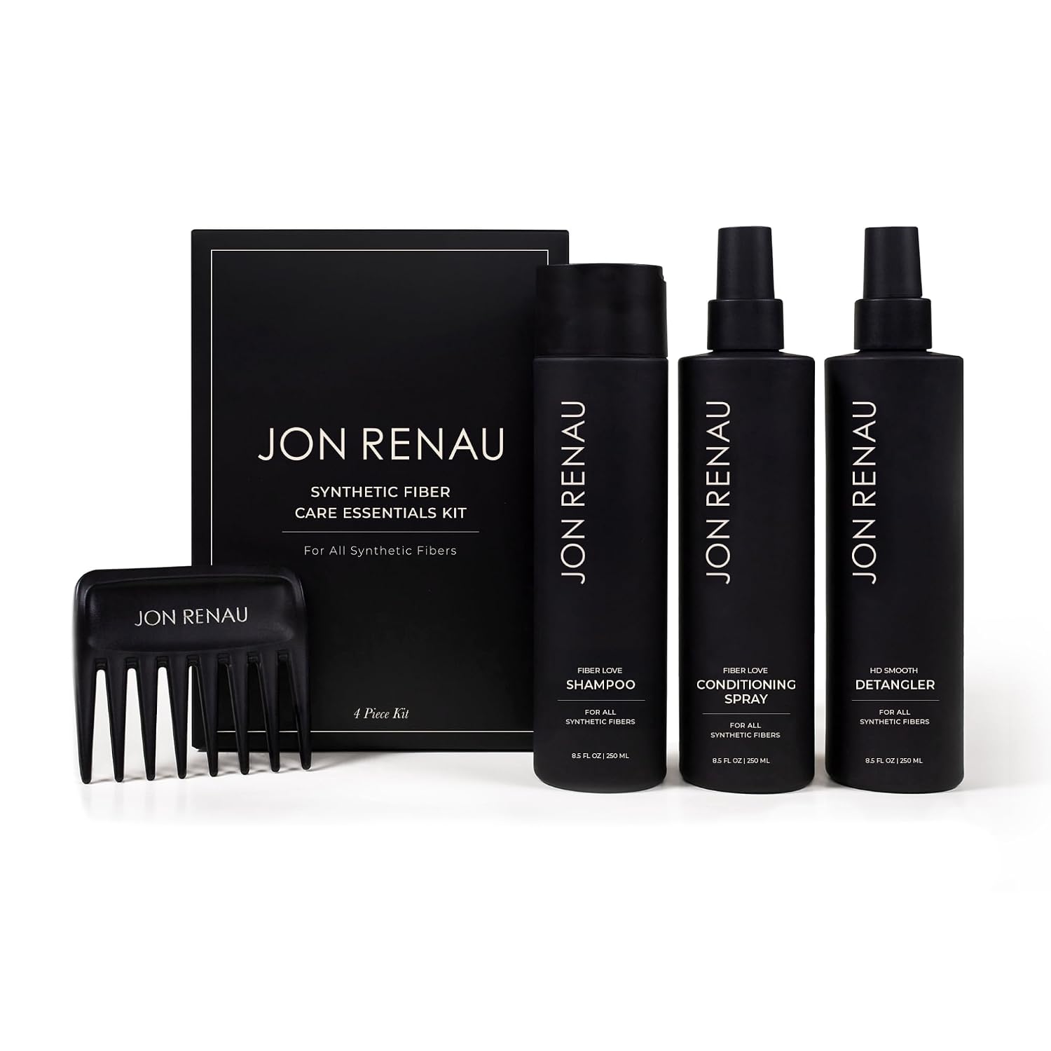 Jon Renau Synthetic Fiber Care Kit, Shampoo and Leave In Conditioner for Synthetic Wigs and Hair Extensions, Detangler Spray with Wide Tooth Comb