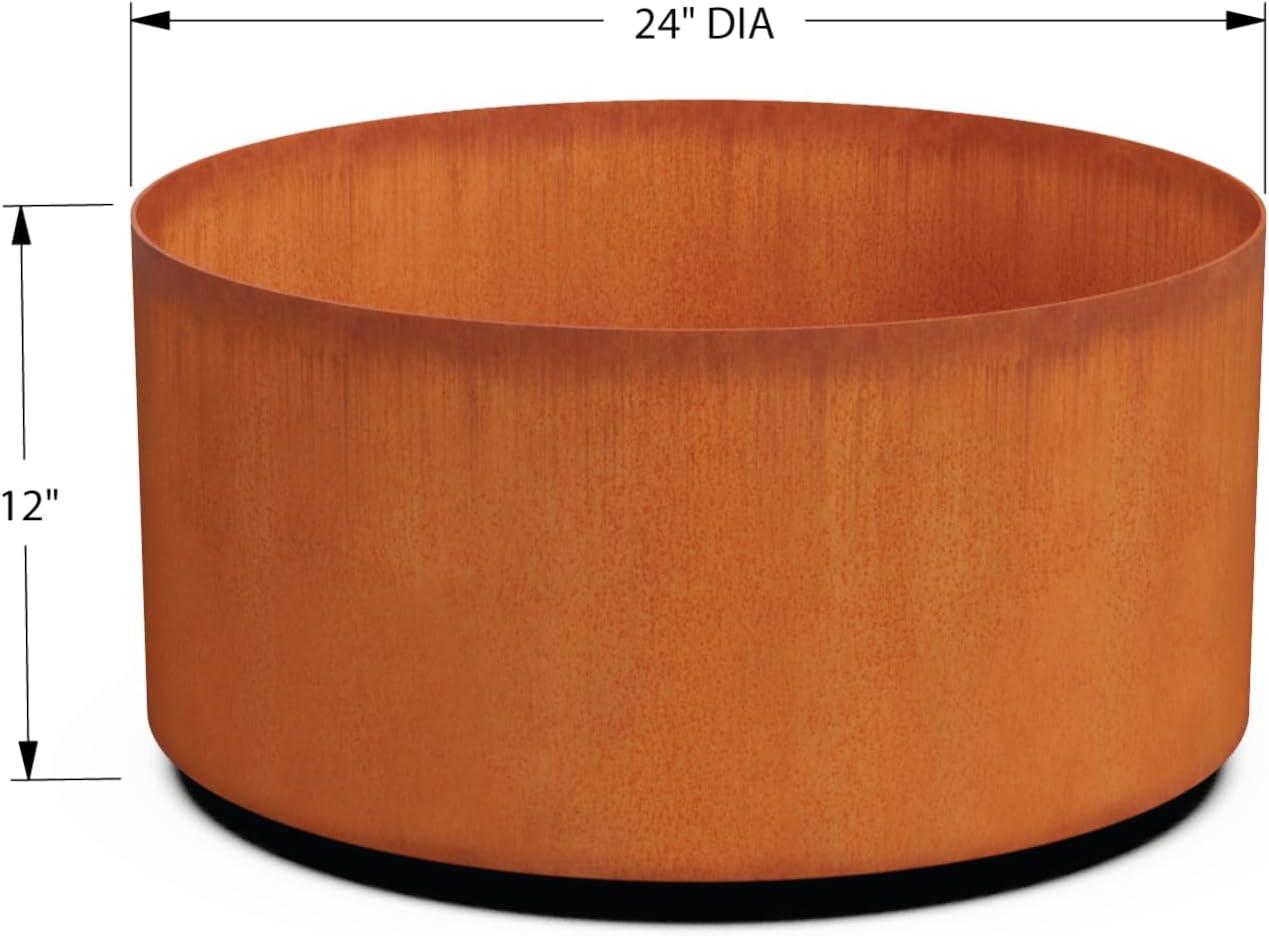 Plantercraft Large Round Planters for Outdoor Plants - 24 Inch Corten Steel Planter for Patio