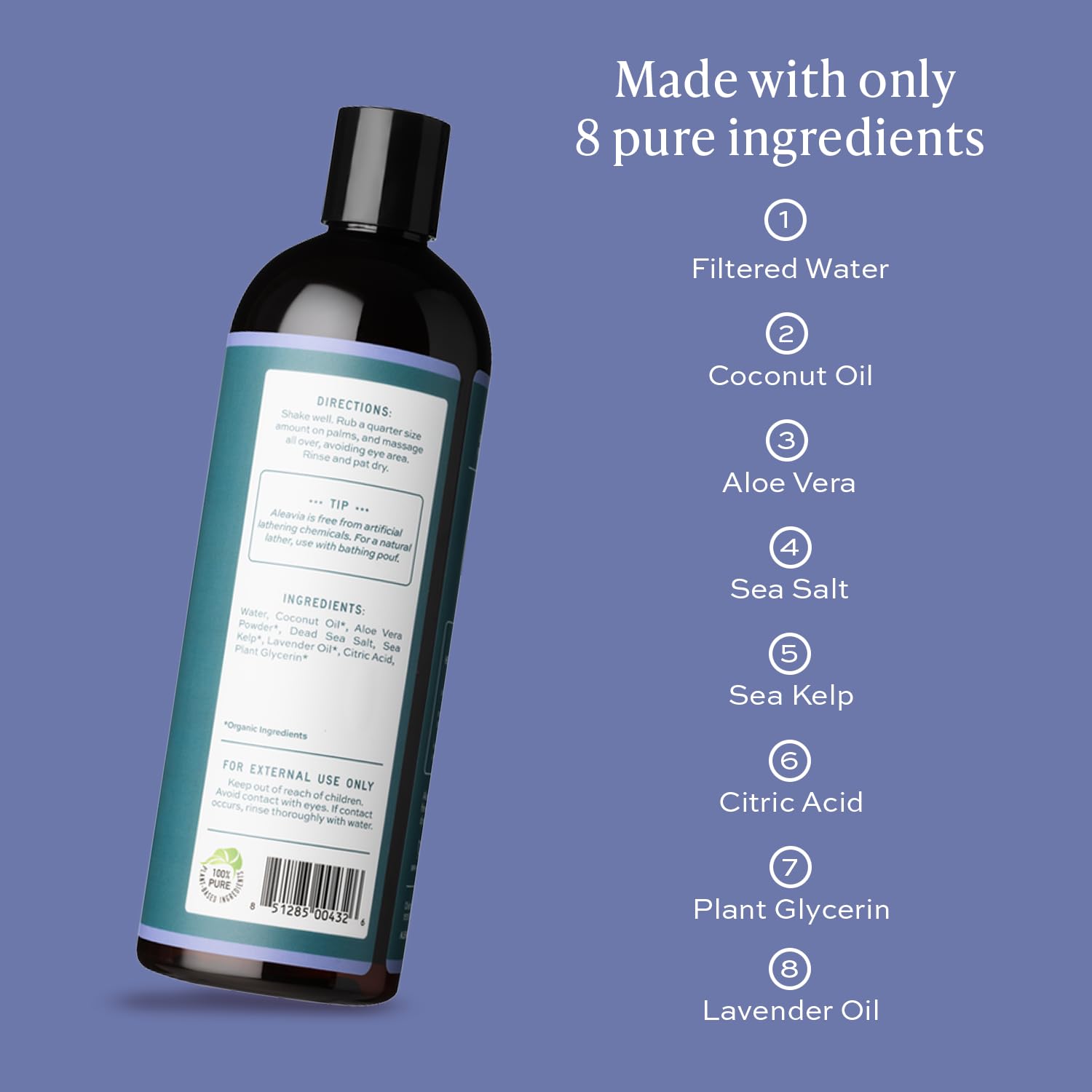 Aleavia Body Cleanse – Organic & All-Natural Prebiotic Body Wash – Fragrance-free and Sulfate-Free Enzymatic Body Cleanser – 16 Oz.