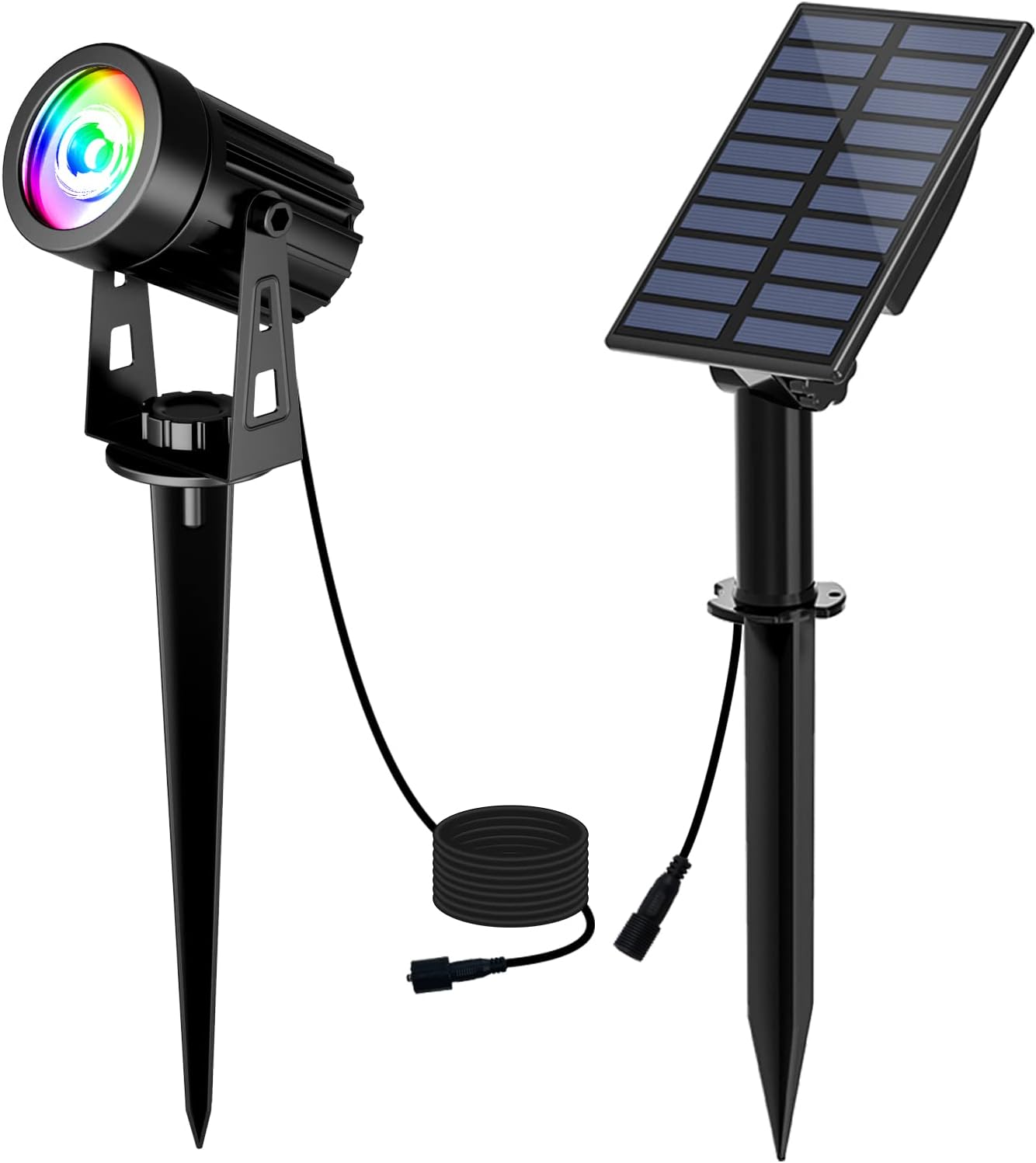 T-SUN Solar Spot Lights Outdoor, Dual Head Solar Spotlights, Cool White | IP65 Waterproof, 2 Brightness Modes, Dusk to Dawn Solar Uplights for Garden, Yard, Pathway, Patio, Lawn