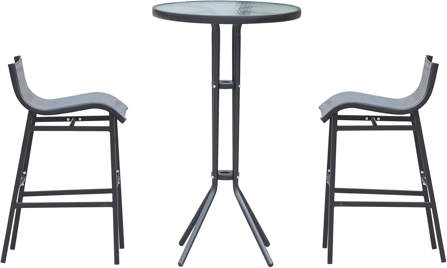 Outsunny 3 Piece Bar Height Outdoor Bistro Set for 2, Round, Tan | Patio Pub Table, 2 Chairs, Comfortable Design, Strong Build