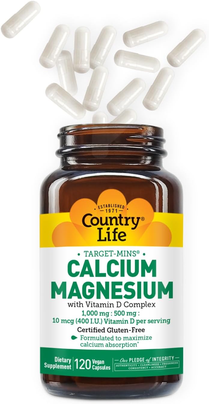 Country Life Target-Mins Calcium Magnesium with Vitamin D, 240 Capsules | 1,000 mg calcium, 500 mg magnesium and 10 mcg vitamin D per serving for bone health and calcium absorption
