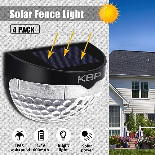 KBP Solar Fence Lights Outdoor Decorative Garden Lights Waterproof Wall Lights for Patio, Yard, Stairway (White)