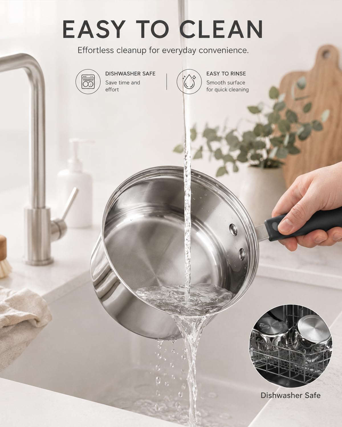 Cook N Home Professional 2 Quart Stainless Steel Saucepan with Lid, Small Kitchen Induction Cooking Sauce Pot Pan, Stay-Cool Silicone Handle, Dishwasher Safe