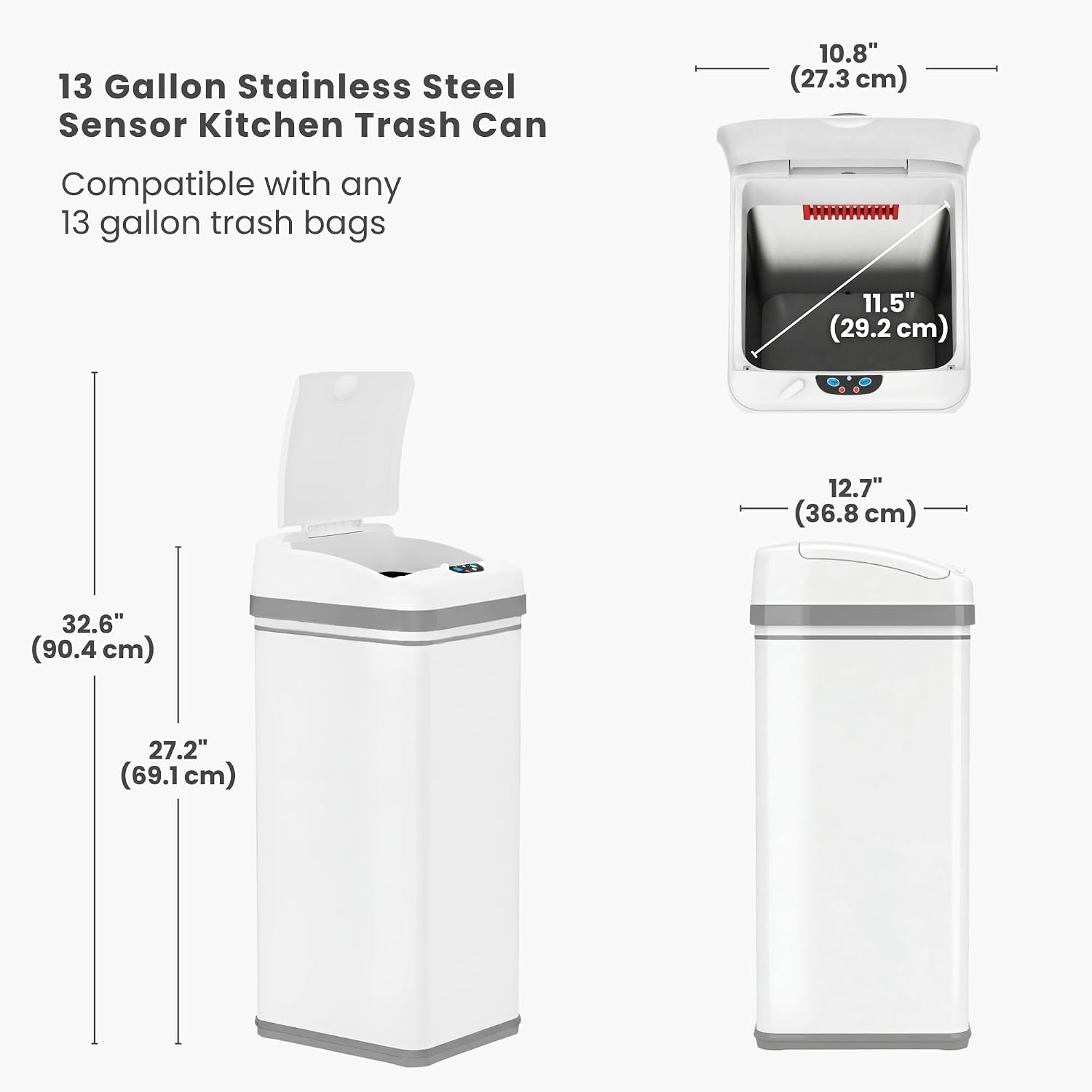 iTouchless 50 Liter / 13 Gallon Kitchen Trash Can with Lid & Deodorizer – Motion Sensor Semi-Round Stainless Steel Garbage Bin for Home, Office, or Garage – Slim, Wide Opening Large Capacity Design
