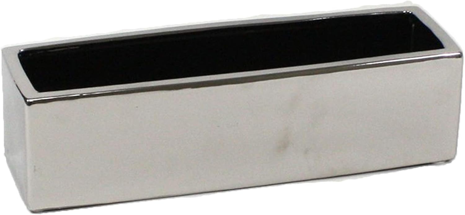 WGVI Long Rectangle Ceramic Planter Vase in White 14" x 4" x 4"H, Rectangular Box Block Terrarium Pot, Flower Arrangement, Tabletop Centerpiece