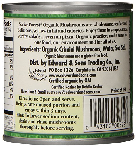 Native Forest Organic Portobello Mushroom Slices - 6.5 Oz (Pack of 12) | Canned Mushrooms, Low Calories & Fat, Non-GMO Project Verified, USDA Organic