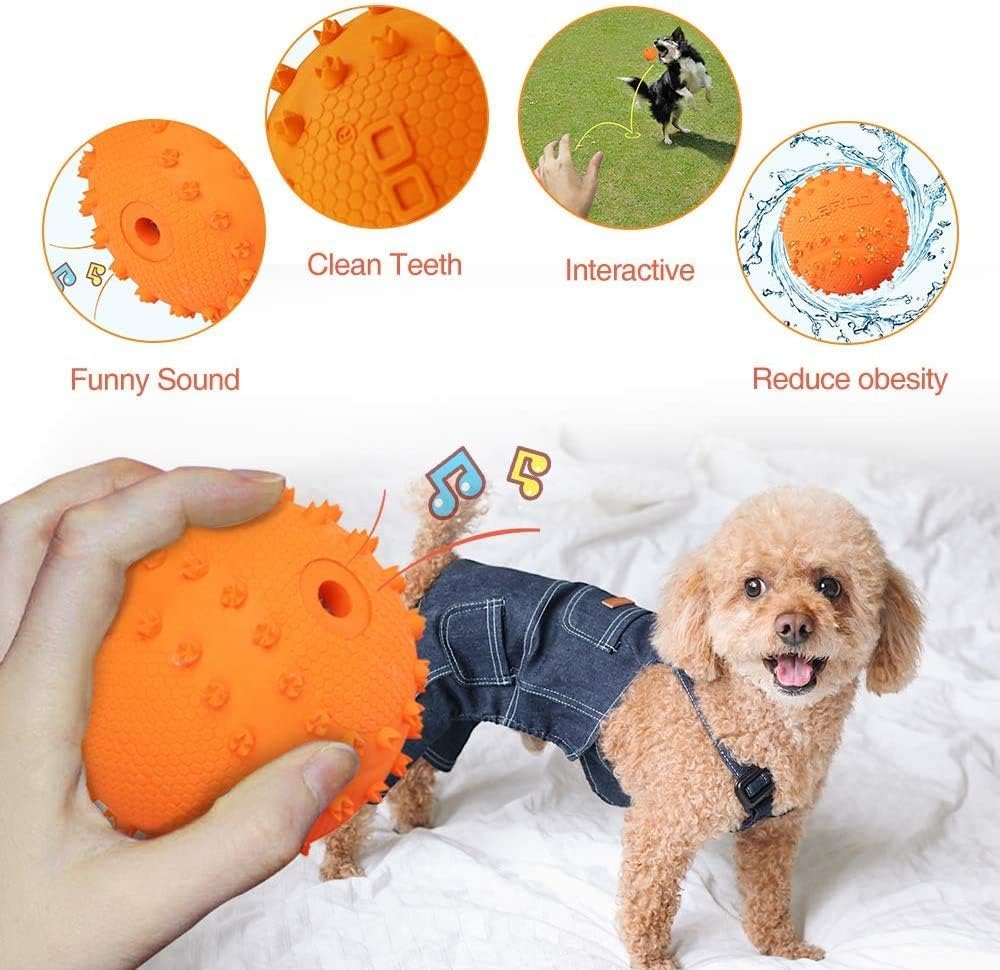 LaRoo Squeaky Dog Ball Toy,Durable Natural Rubber Squeaker Ball Throwing Training,Teeth Cleaning Chew Toy for Pet Medium and Large Dogs (3.5In Green)