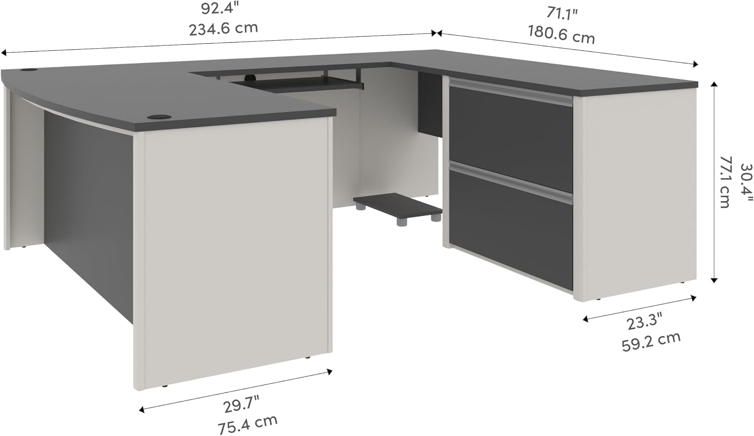 Bestar U-Shaped Executive Desk with Cabinet, Antigua/Black, Connexion, 72W