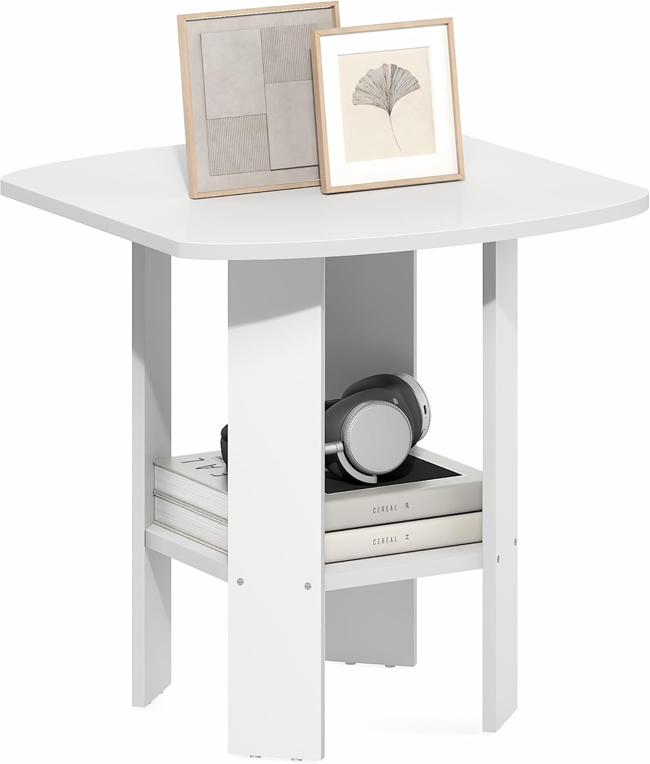 Furinno SIMPLE DESIGN Side Table, 2-Tier Modern End Table with Soft Edges, Open Shelves Night Stand, Bedside Table, for Living Room, Bedroom, French Oak