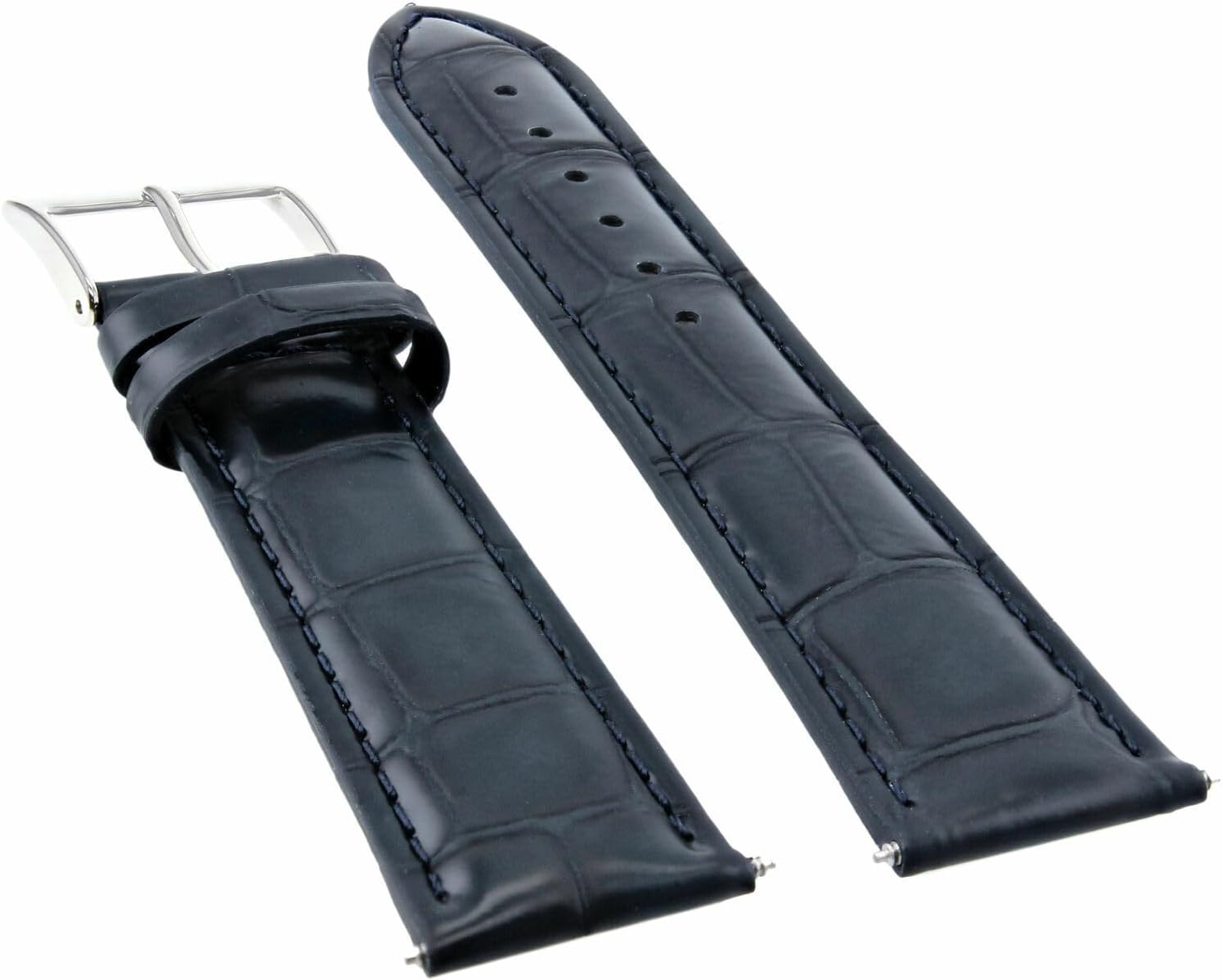 Ewatchparts 19mm Dark Blue Leather Watch Band Replacement Watch Strap Silver Buckle Compatible With Invicta Pro Diver