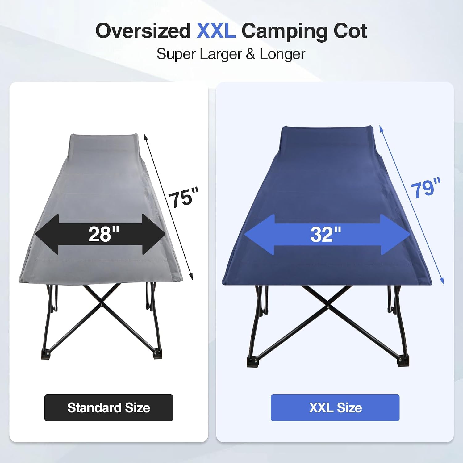 REDCAMP Oversized Camping Cots for Adults 500lbs, 33.5'' Extra Wide Tall Sleeping Cots Heavy Duty, XL Cots Portable for Outdoor Indoor Office