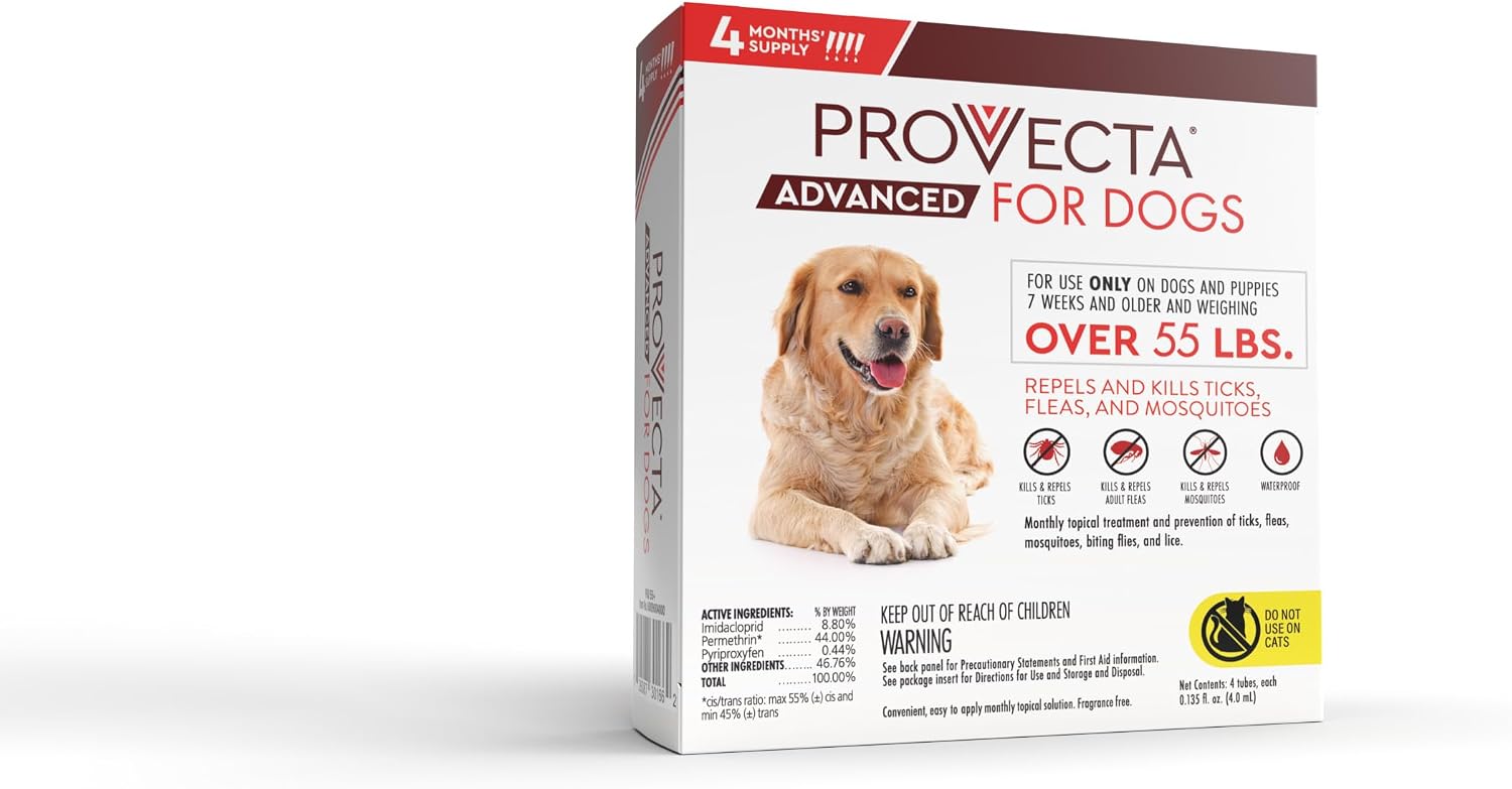 Provecta® Advanced for Extra Large Dogs (Over 55 lbs) Flea and Tick Topical Treatment, 4-Month Supply