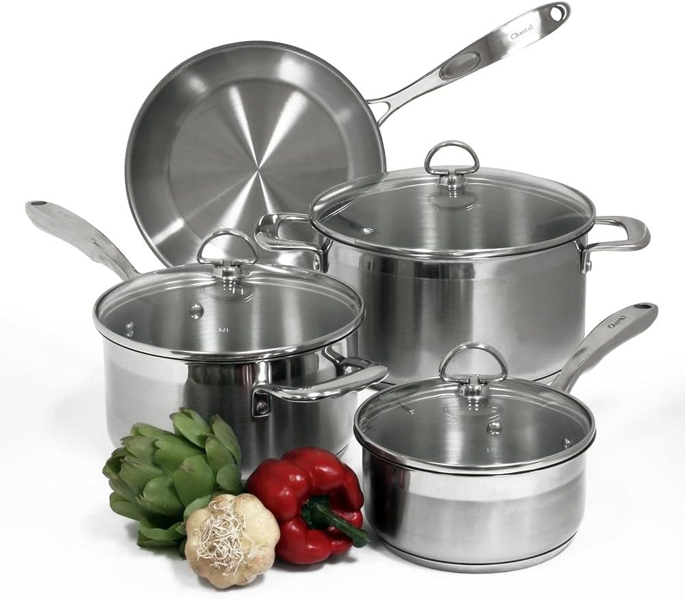 Chantal Induction 21 Steel 1 quart NonStick Saucepan with Tempered Glass Lid, Ceramic Non Stick, Brushed Stainless Steel