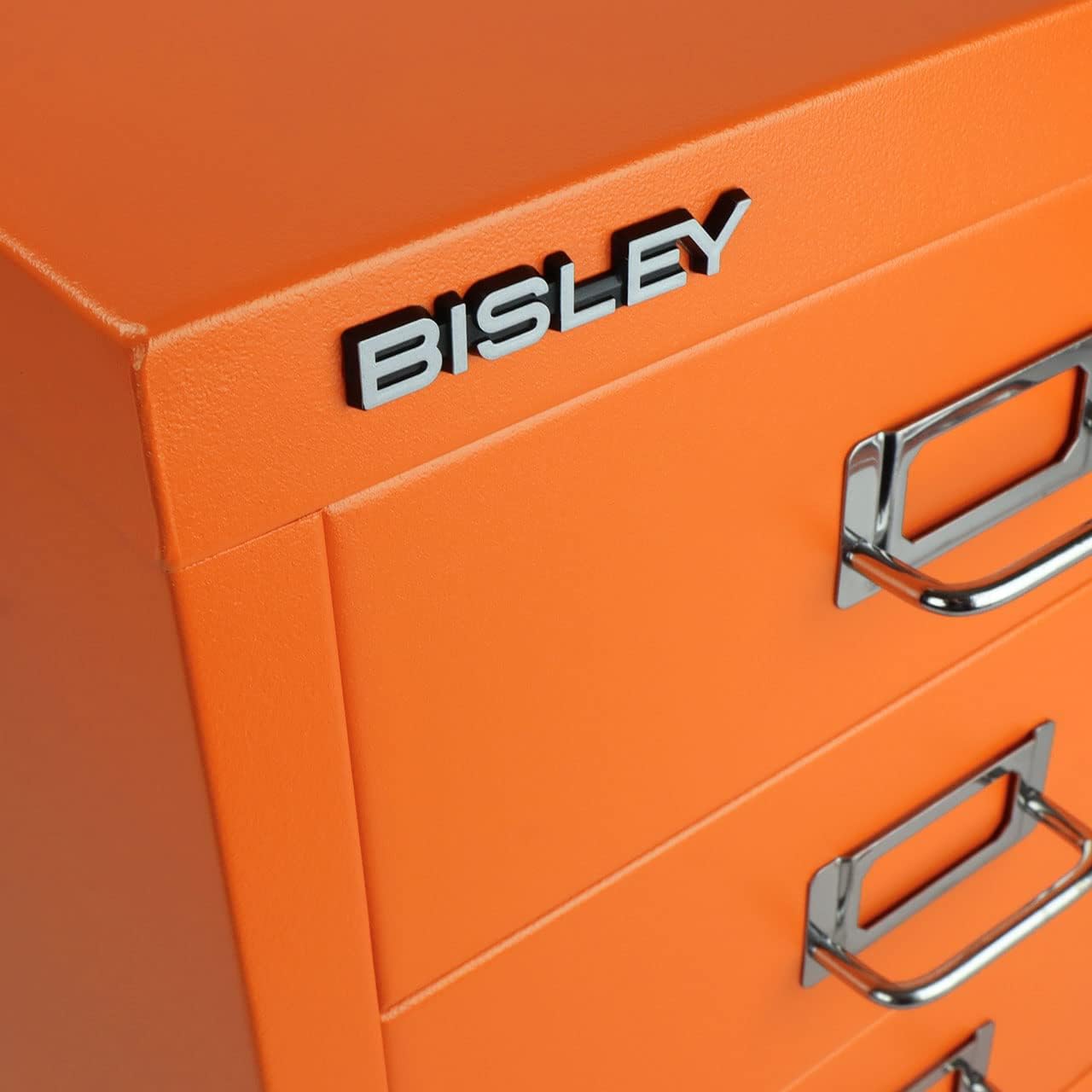 5-Drawer Steel MultiDrawer Cabinet - Orange, by Bisley | Chrome Pull Handles with Label Holders, Powder-Coated Steel, Removable Drawers, Desktop Storage, Labels Included
