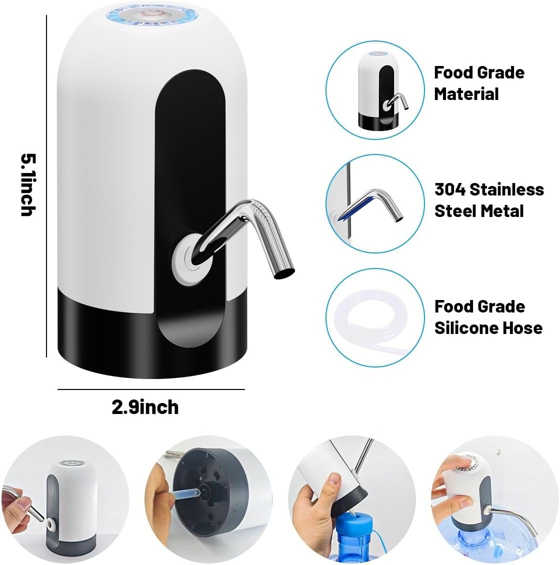Myvision 5 Gallon Water Dispenser,Portable USB Charging Water Bottle Pump
