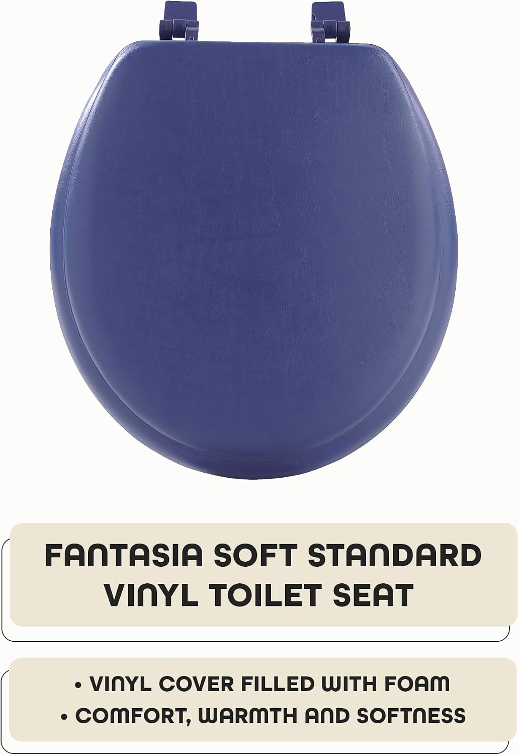 Soft Elongated Vinyl Toilet Seat, Black - 19 Inch Soft Vinyl Cover with Comfort Foam Cushioning - Fits All Elongated Size Fixtures - Easy to Install Fantasia by Achim Home Decor