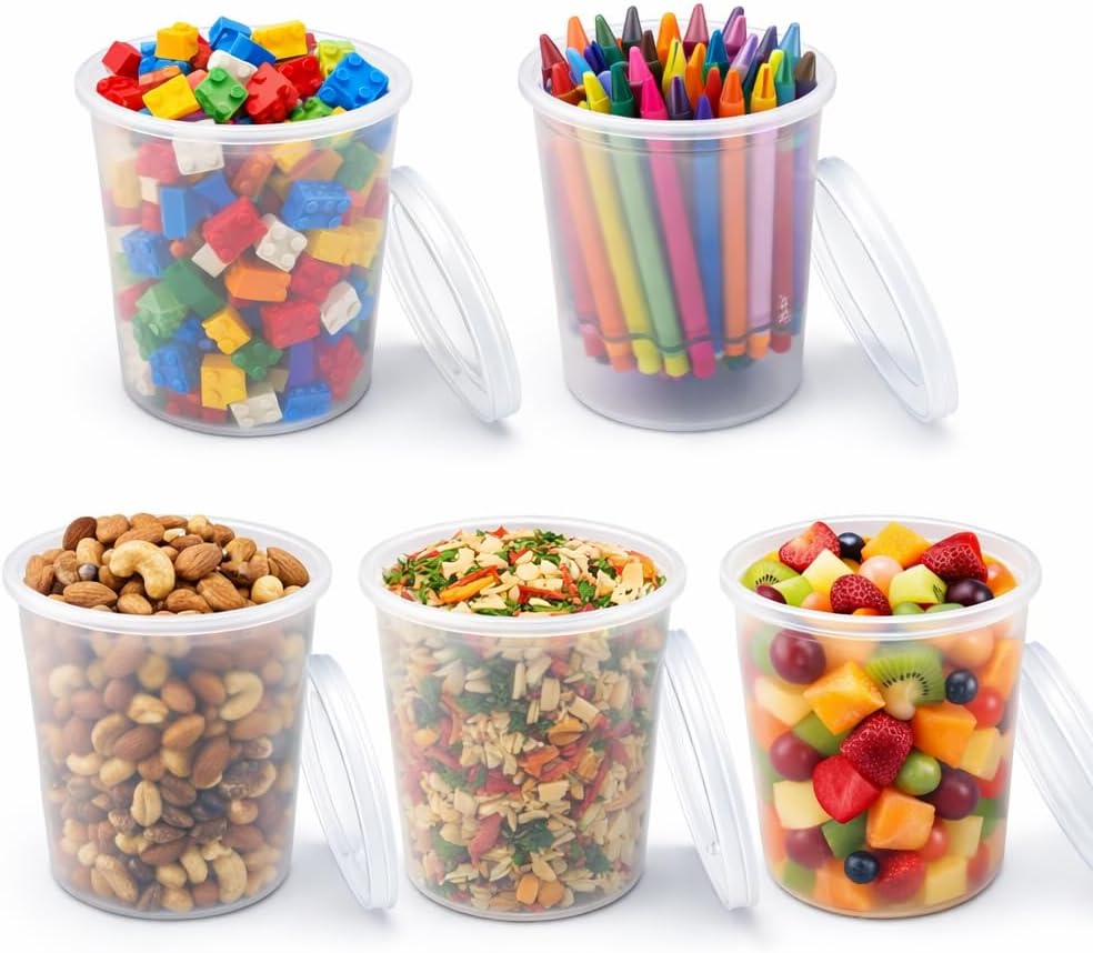 32 oz [20-Pack] Microwavable Plastic Deli Food Storage Containers with Lids