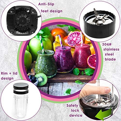 Moss & Stone Personal Smoothie Blender, 17oz Blend Cup & 10oz Grind Cup