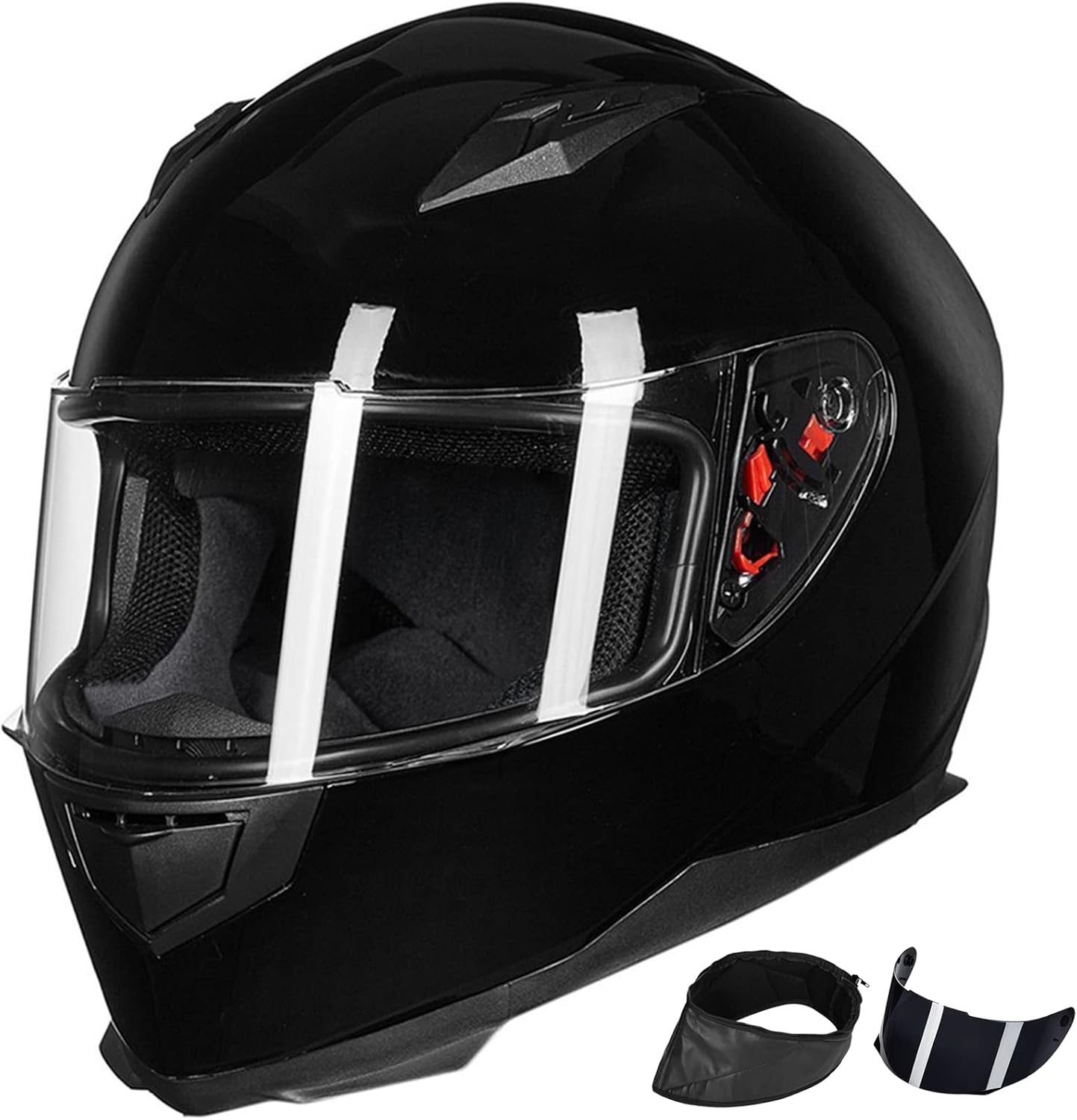 ILM Full Face Motorcycle Street Bike Helmet with Removable Winter Neck Scarf + 2 Visors DOT Model ILM-313