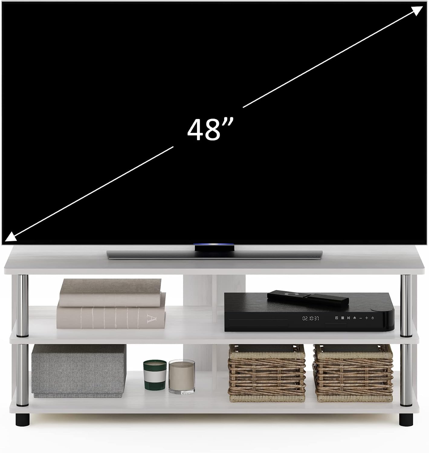 Furinno Beginning TV Stand, 2-Tier Rectangular Entertainment Center with Shelf, TV Console for TV up to 36 Inch, Open Back, for Living Room, Bedroom, French Oak