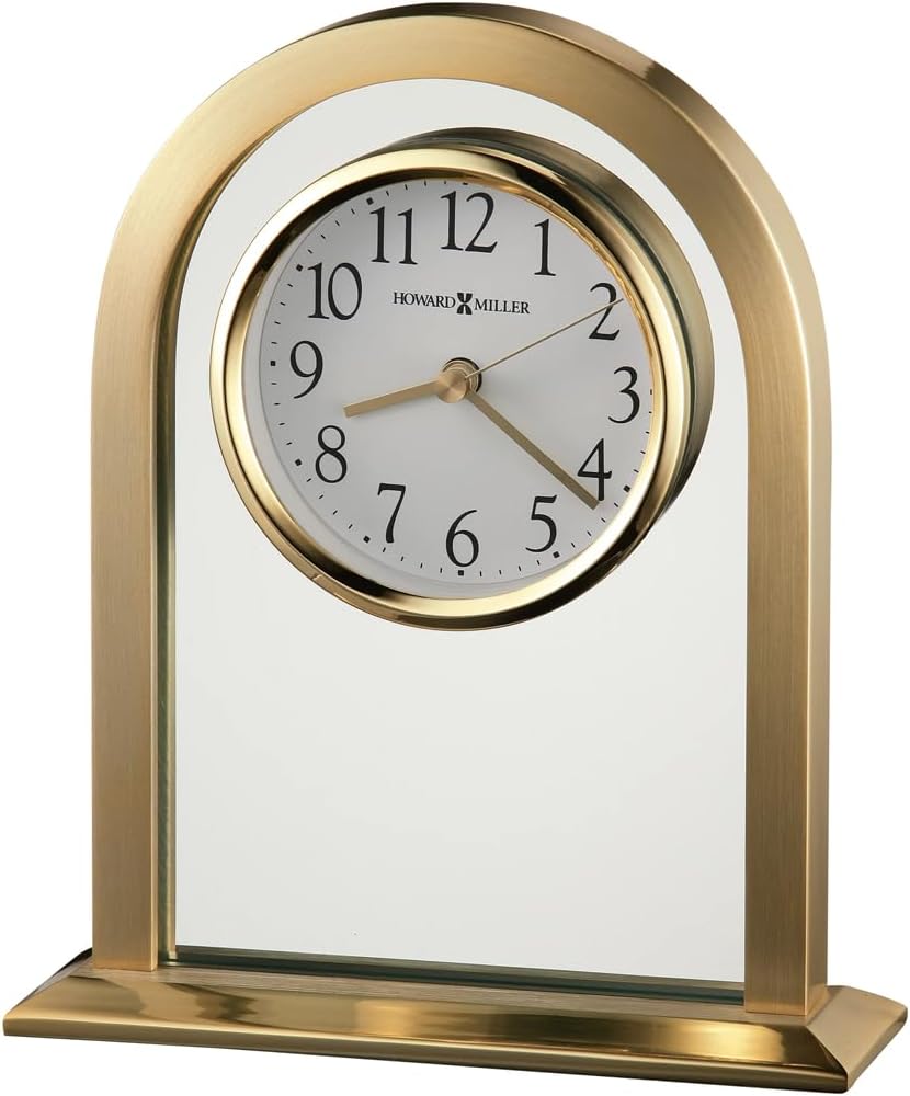 Howard Miller Imperial Brass Quartz Table Clock – Polished Finish, Glass Face – Mantel Clock for Home or Office, Gift for Wedding, Anniversary