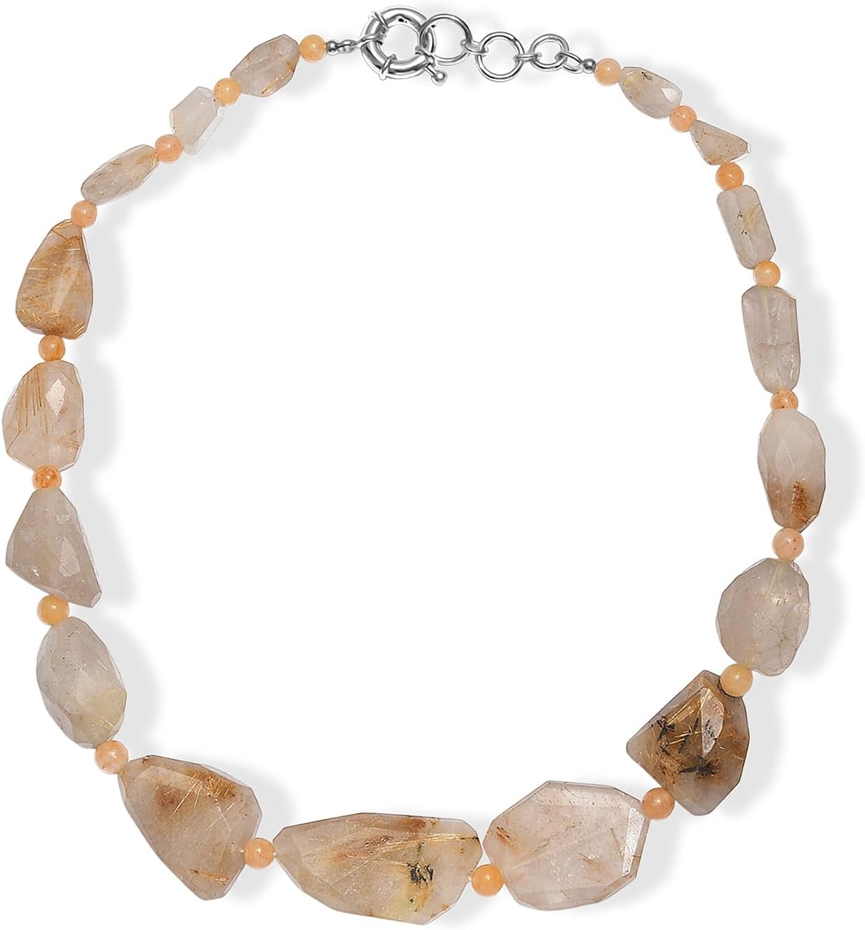 Yellow Aventurine Golden Rutilated Quartz Beaded Necklace Platinum Over 18"