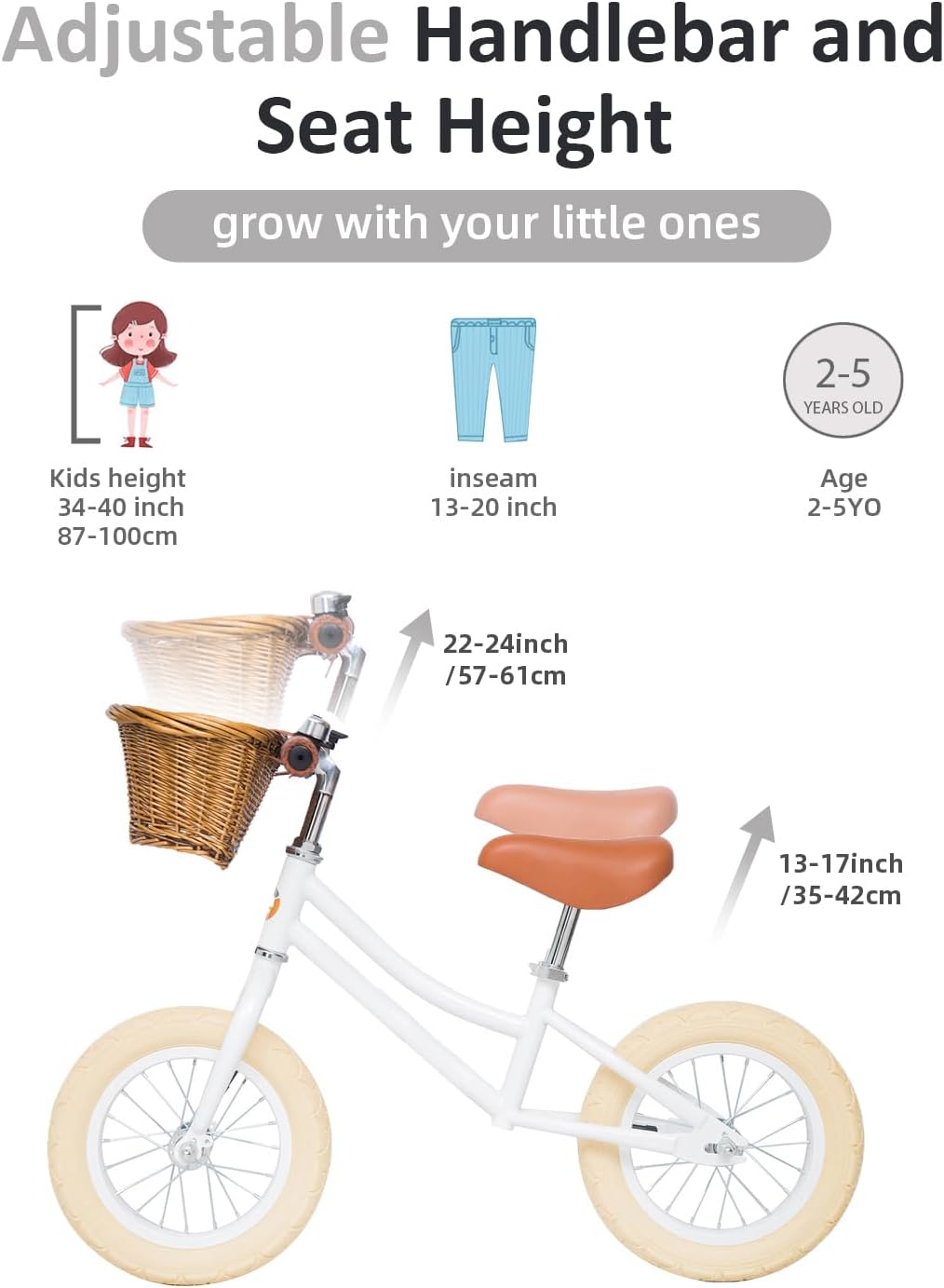 ACEGER 12" Kids Balance Bike with Basket, No Pedal Toddler Bicycle for Early Learning Leg Strength and Steady Balancing