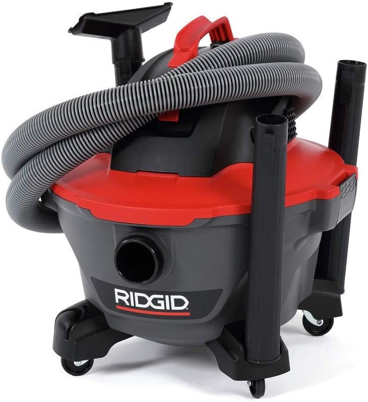 RIDGID 62698 RT0600 NXT 6-Gal. Wet Dry Shop Vacuum with Casters, 4.25 Peak HP Motor, and Pro Locking Hose, Dark Gray and Red