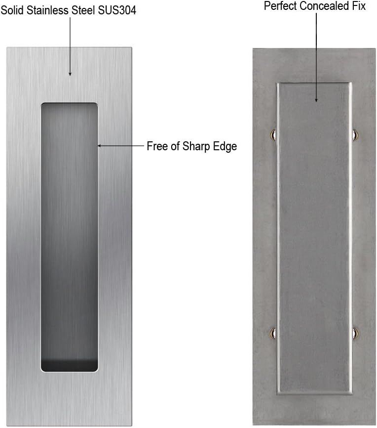 Flush Pull 2 Pack 6" Rectangular-Satin Brushed, Free of Sharp Edge