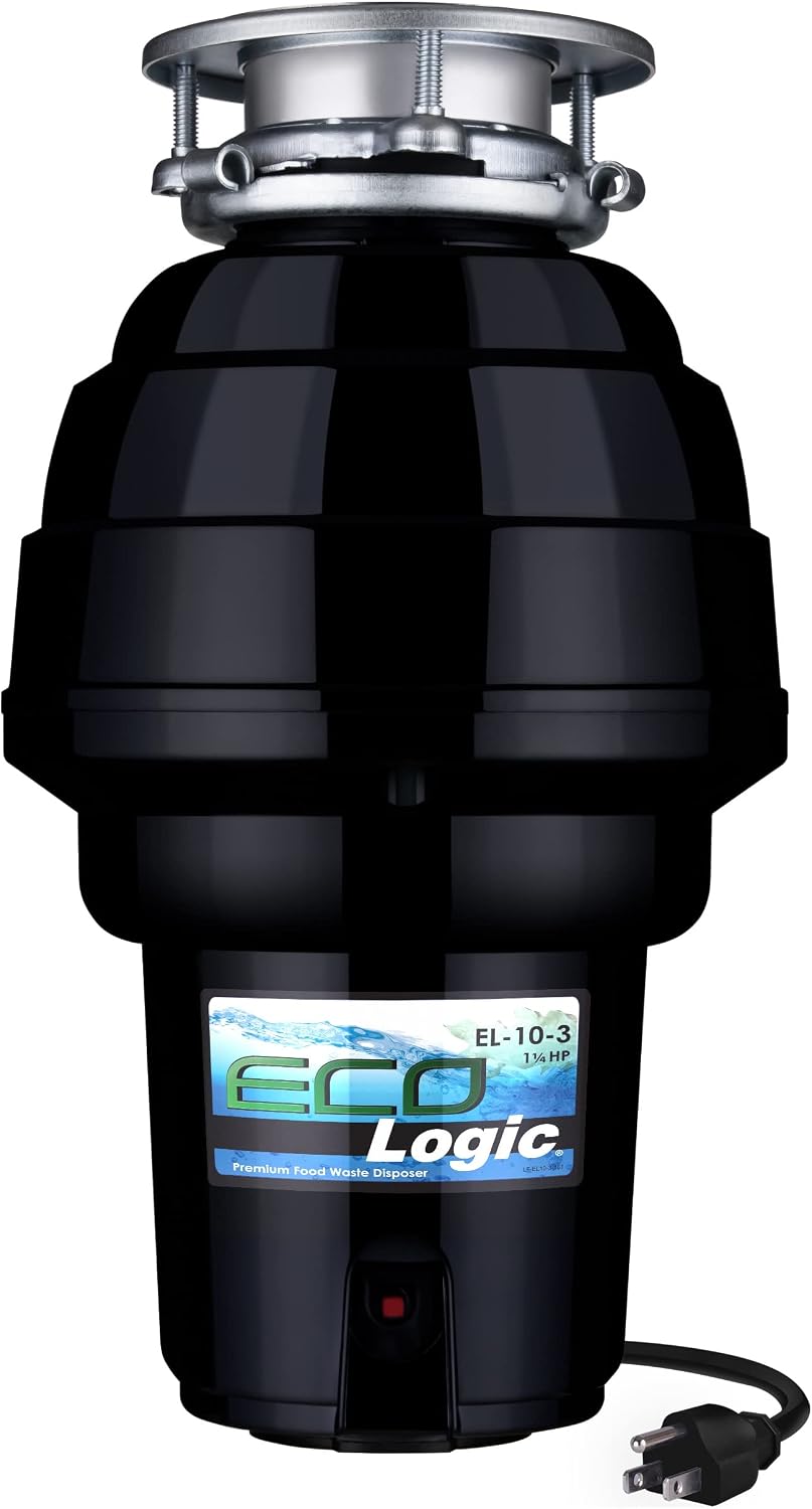 Eco Logic 1/3 HP Garbage Disposal, Universal 3-Bolt Mount, Power Cord